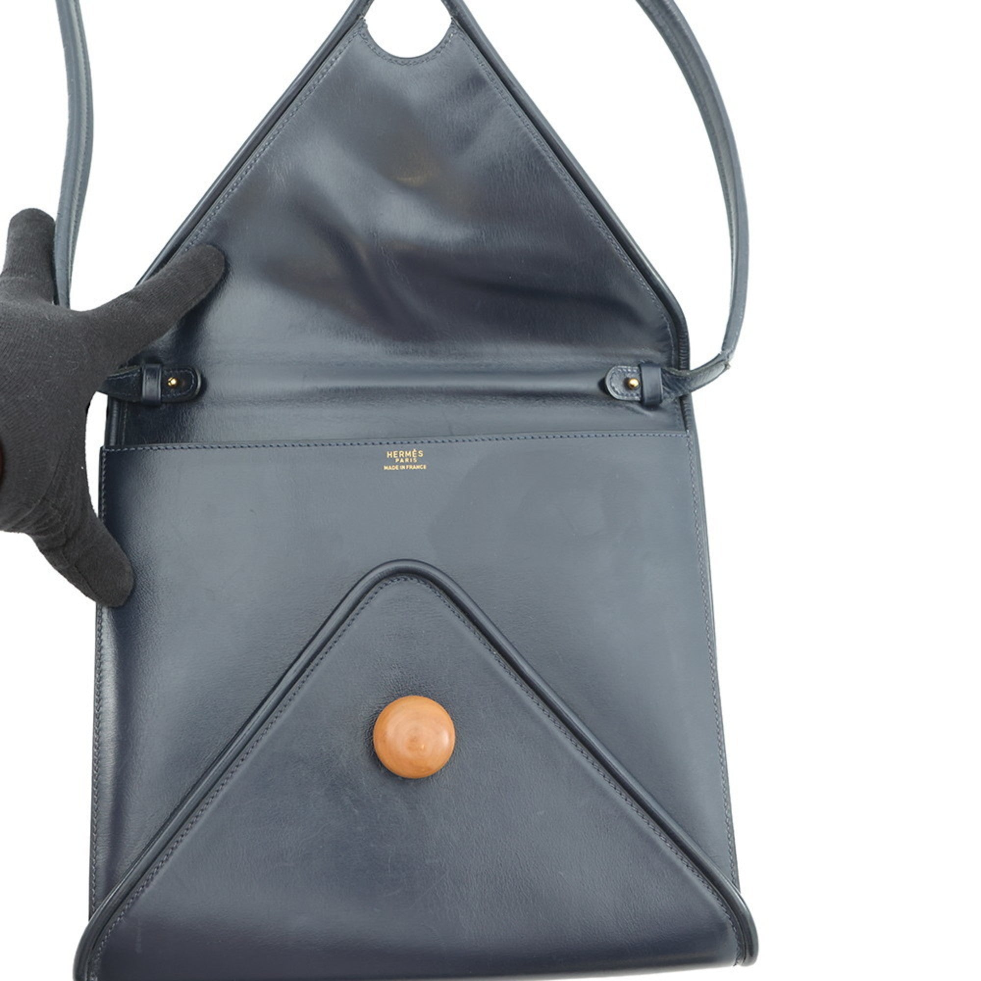 Hermes Navy Box Nepal Leather Handbag Shoulder Bag (Pre-Owned)