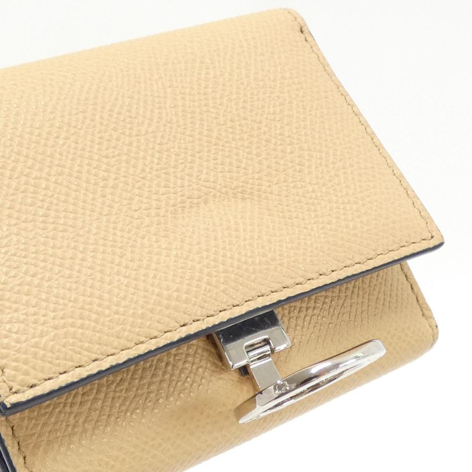 Bvlgari Bvlgari Bvlgari Beige Navy Leather Wallet (Tri-Fold) (Pre-Owned)