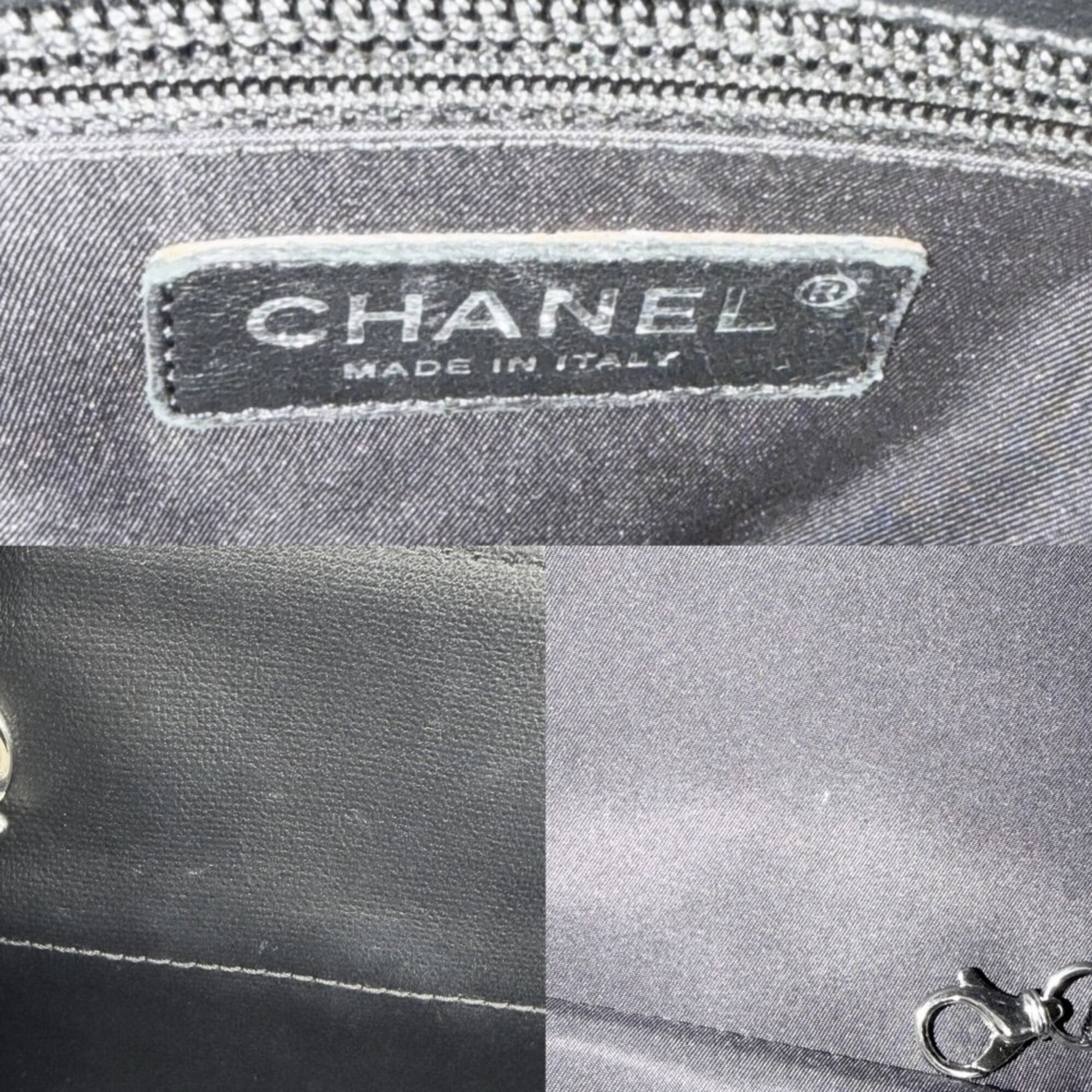 Chanel Black Pvc Coated Canvas Leather Handbag Tote Bag (Pre-Owned)