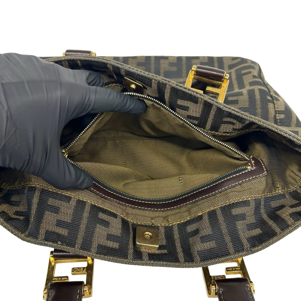Fendi Black Brown Canvas Leather Handbag Tote Bag (Pre-Owned)