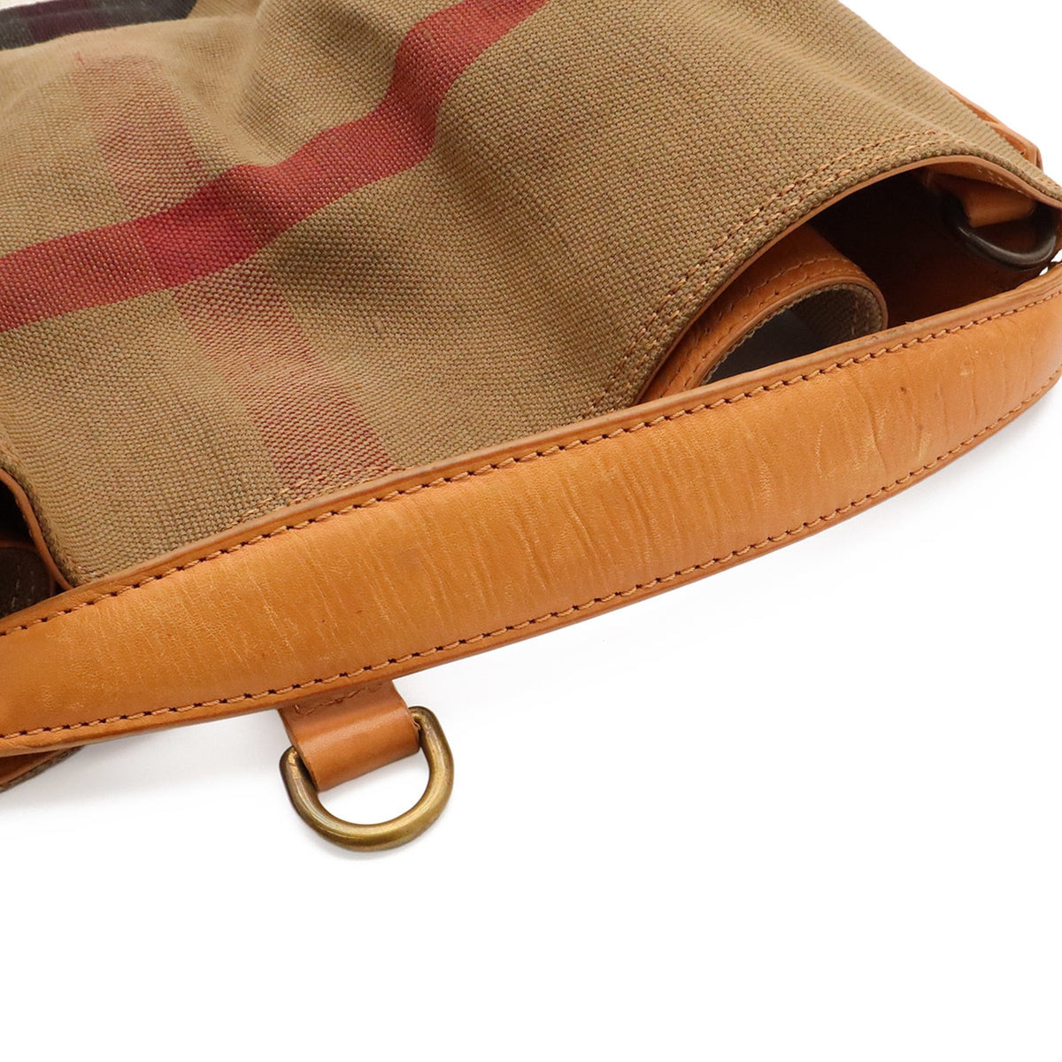 Burberry Black Brown Red Color Canvas Leather Shoulder Bag (Pre-Owned)