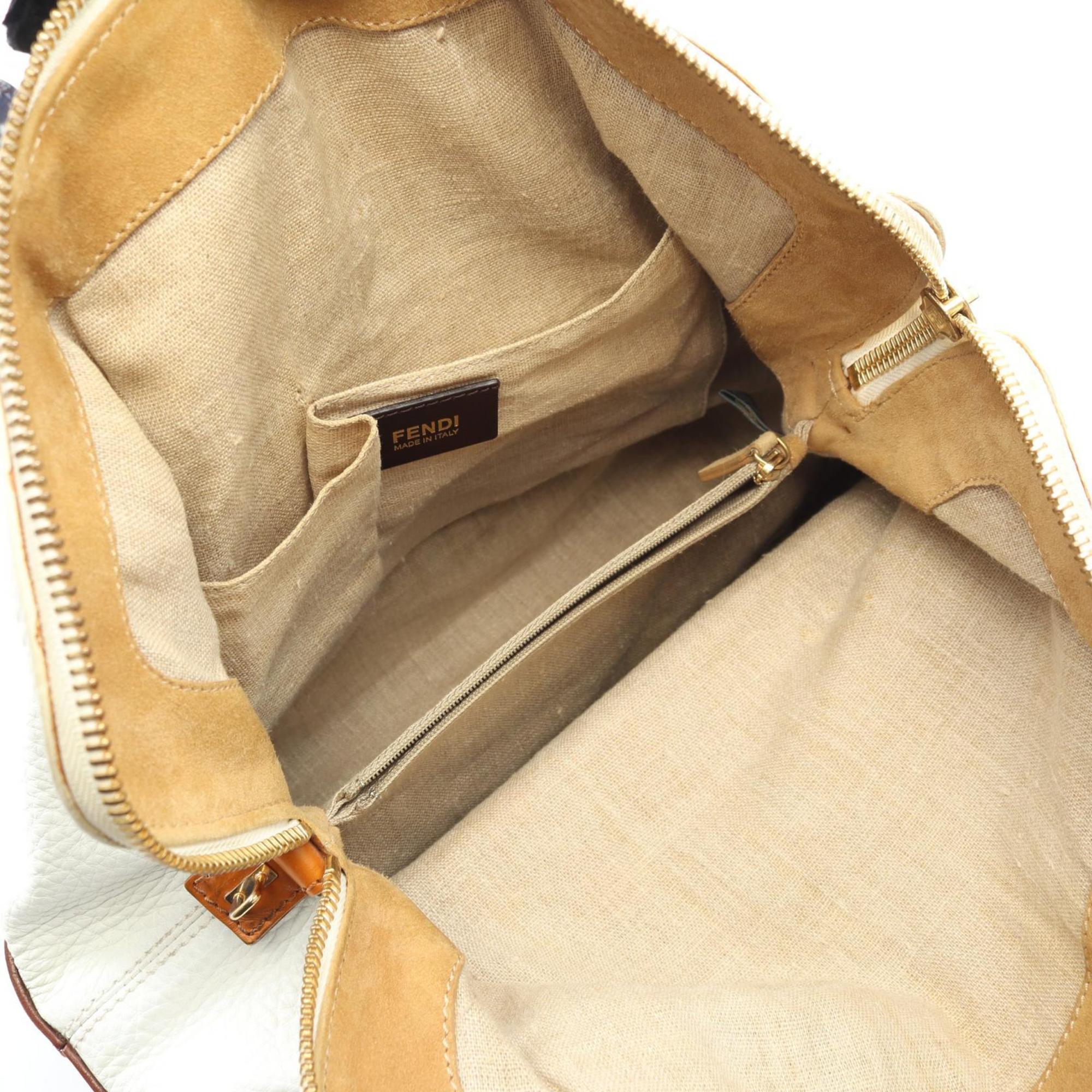 Fendi Brown Navy White Leather Shoulder Bag (Pre-Owned)