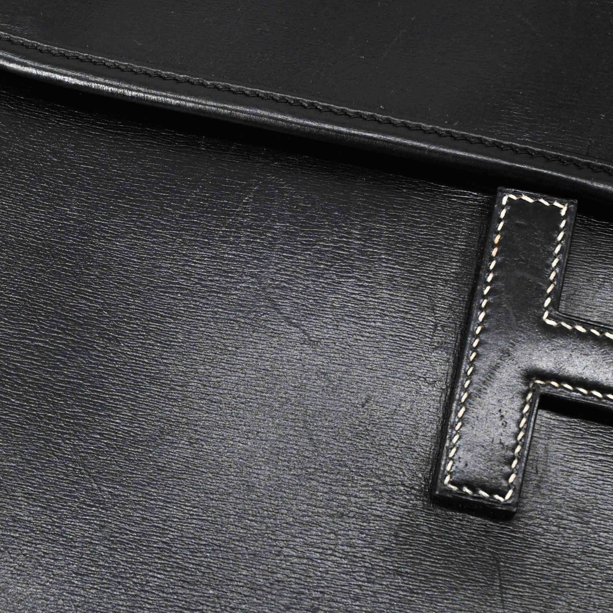 Hermes Jige Black Box Calf Leather Clutch Bag (Pre-Owned)