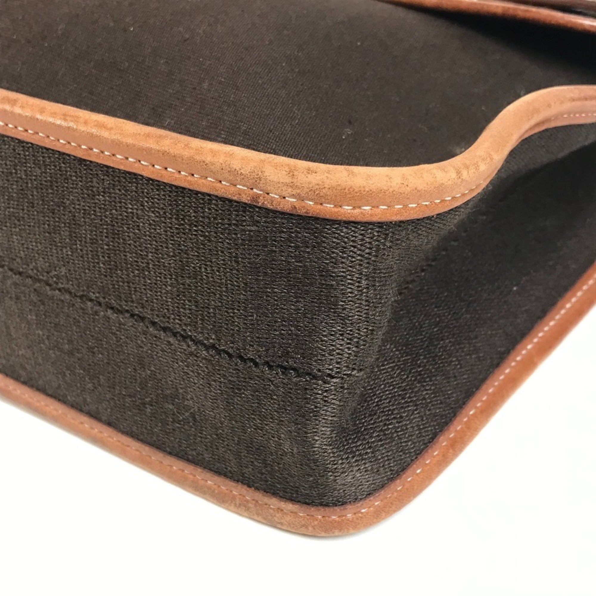 Hermes Buenaventura Brown Leather Canvas Briefcase Tote Bag (Pre-Owned)