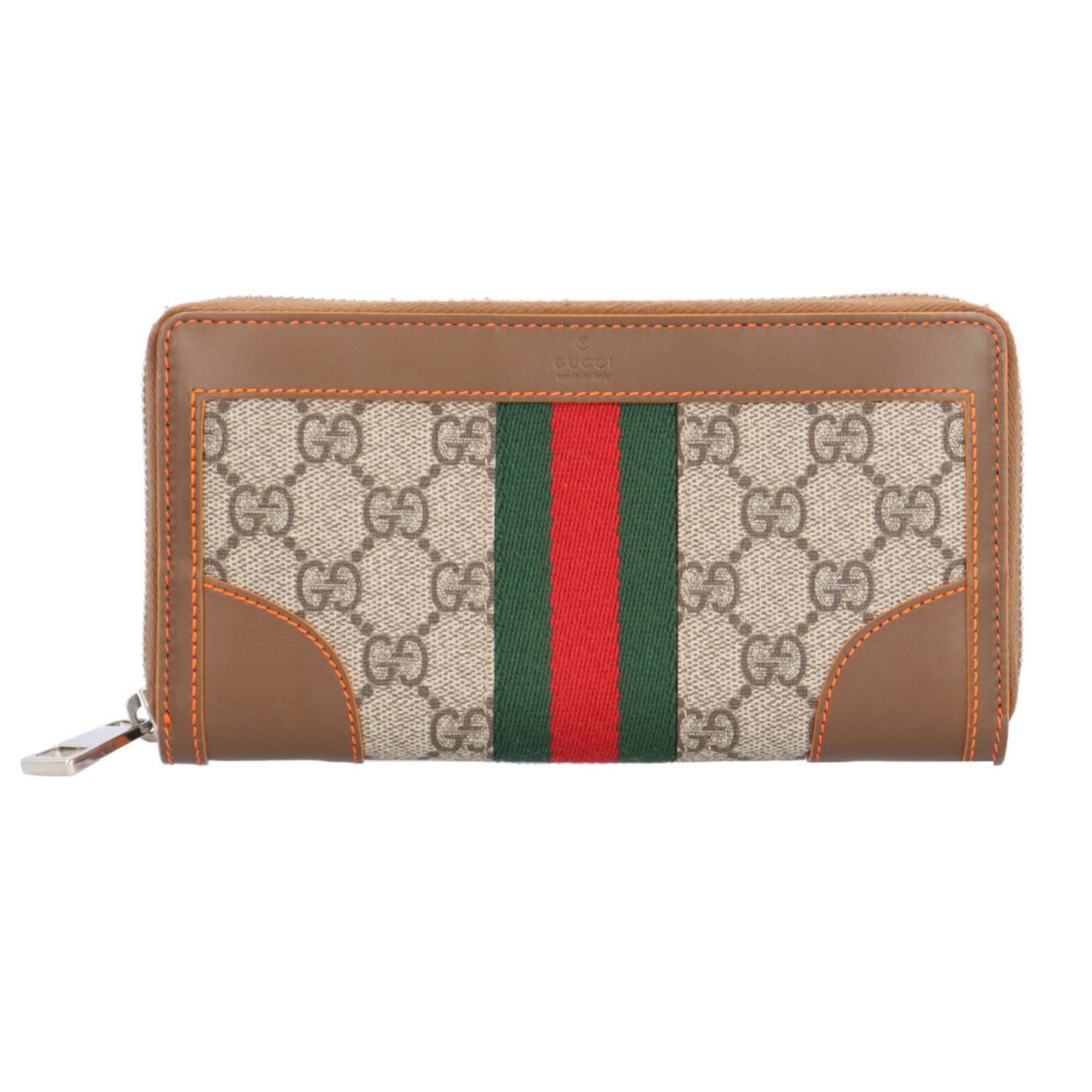 Gucci Beige Brown Gg Supreme Canvas Leather Long Wallet (Bi-Fold) (Pre-Owned)