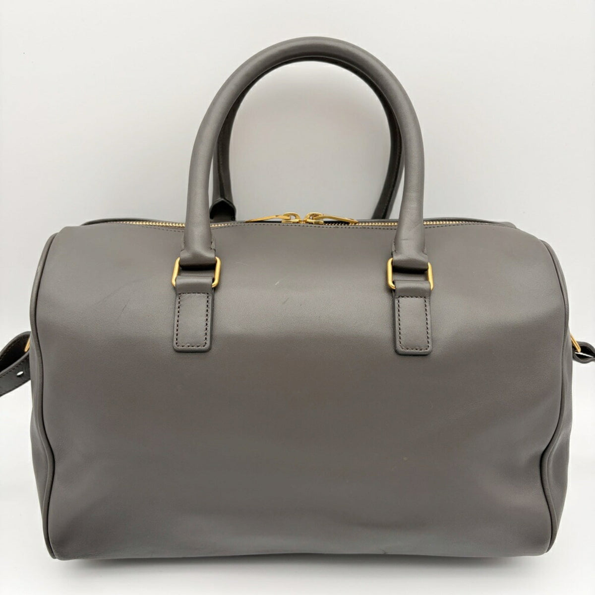 Saint Laurent Gray Leather Suede Boston Bag Shoulder Bag (Pre-Owned)
