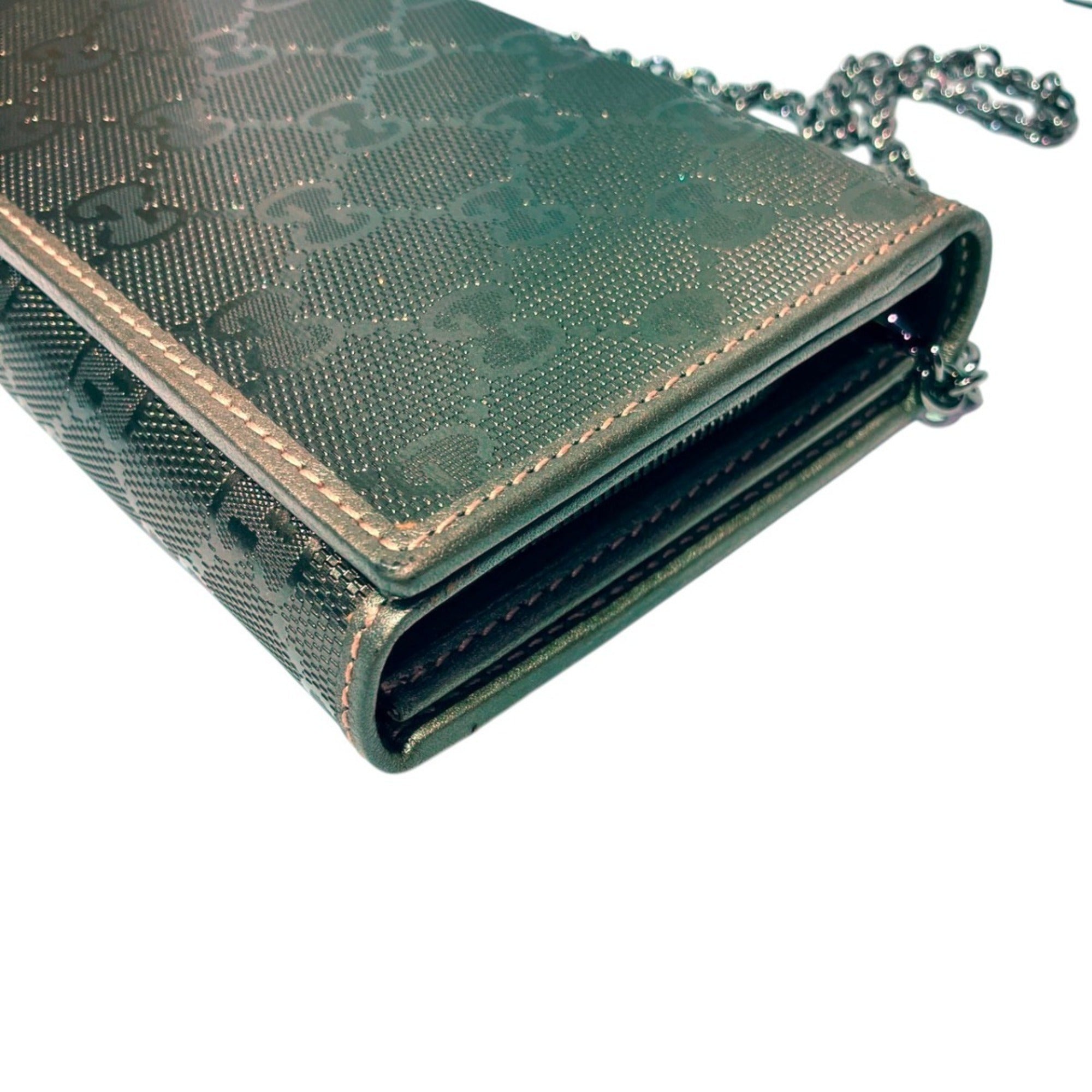 Gucci Gold Gg Imprimé Pvc Leather Chain/Shoulder Wallet (Pre-Owned)