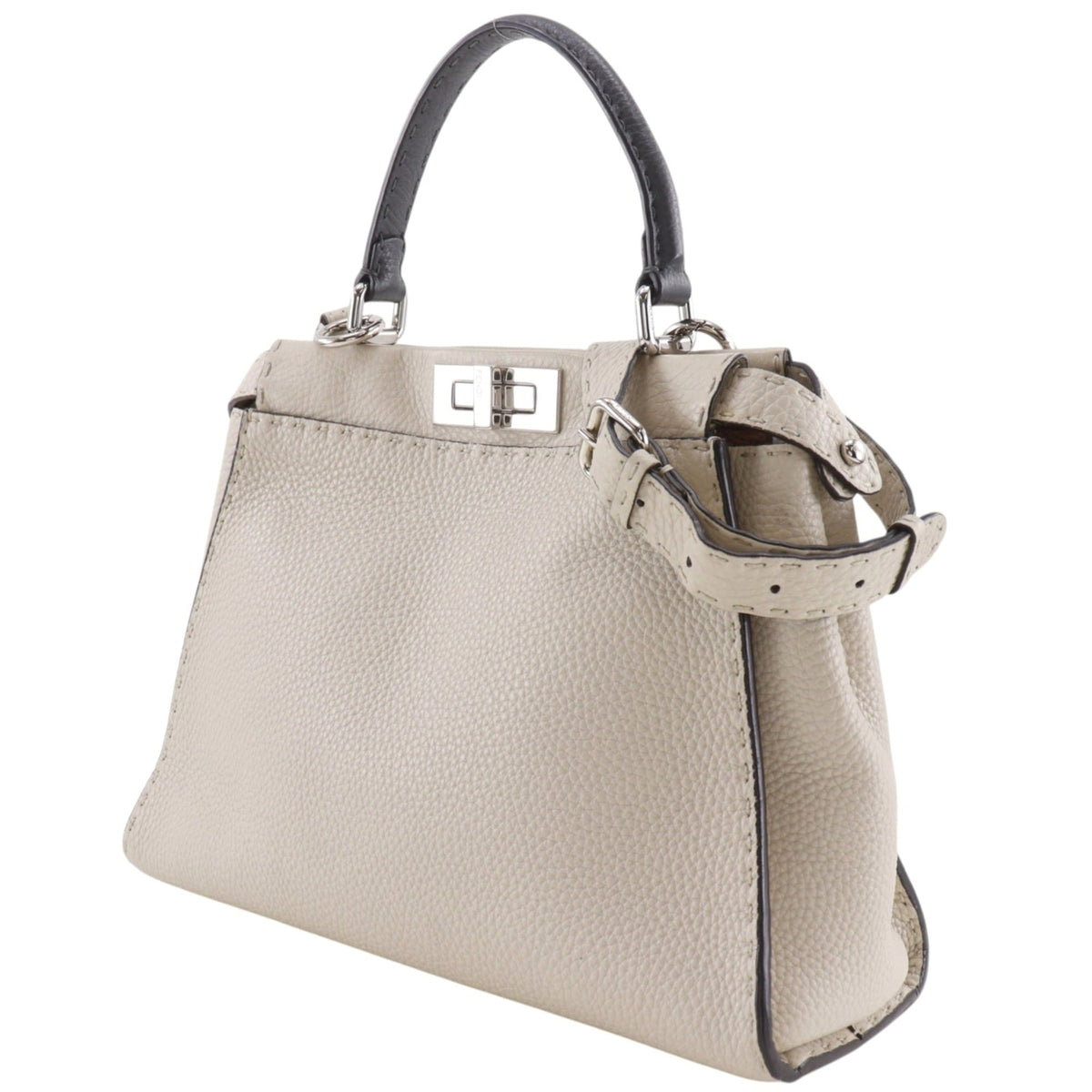 Fendi Peekaboo Light Gray Leather Handbag (Pre-Owned)
