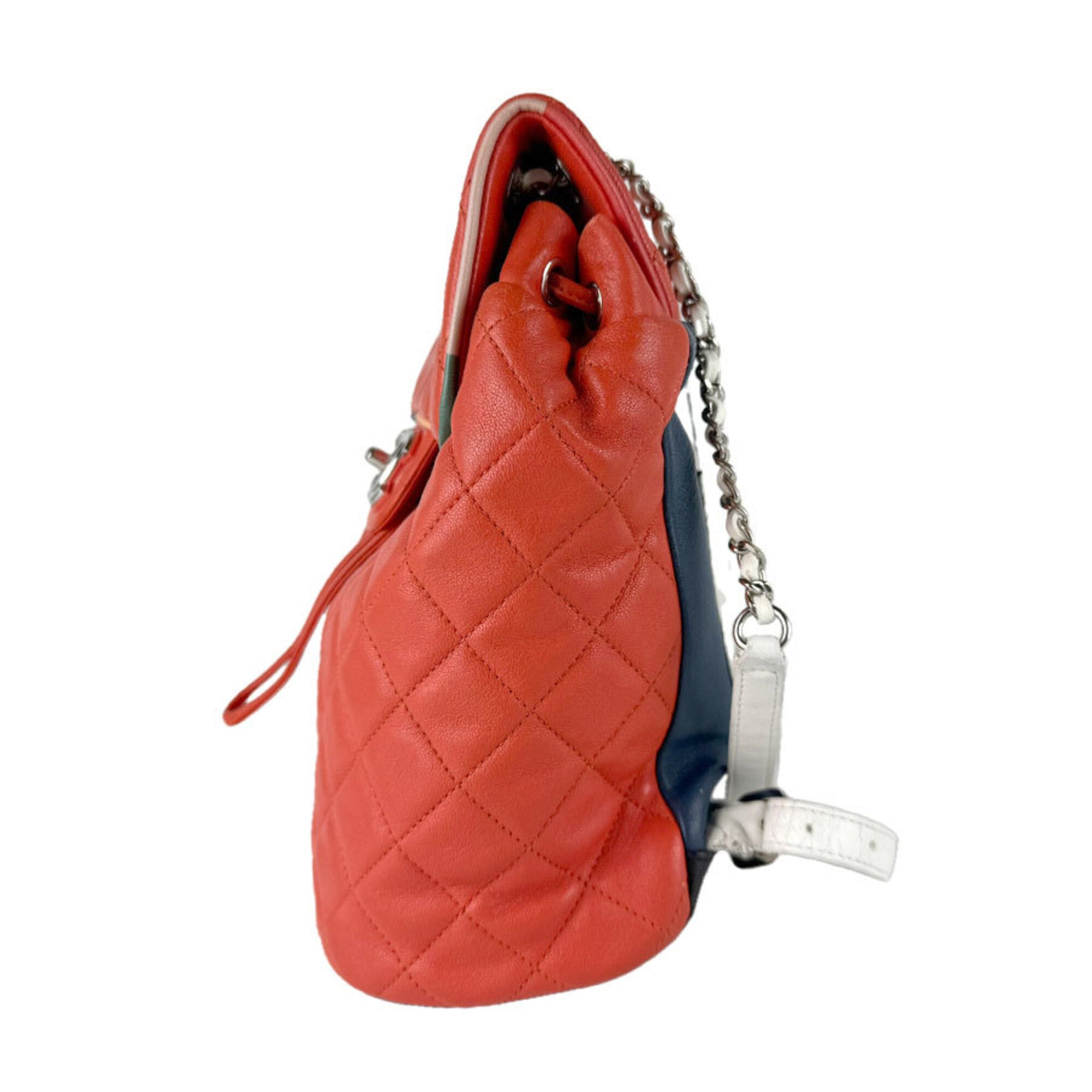 Unspecified Black Navy Orange White Leather Backpack (Pre-Owned)