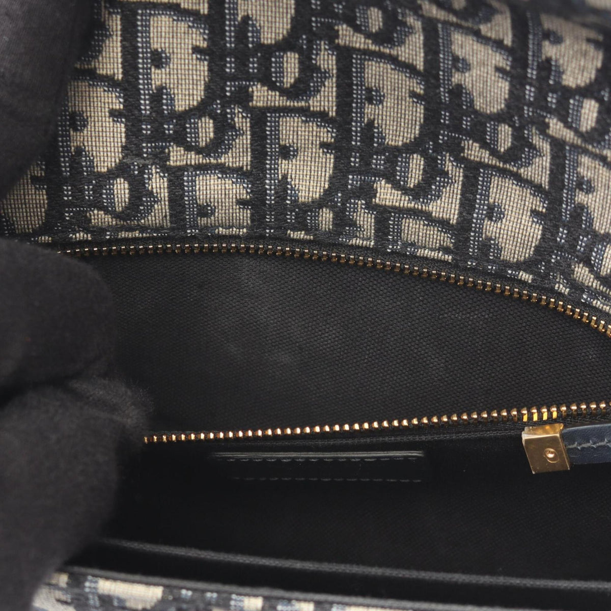 Christian Dior Beige Black Navy Canvas Leather Handbag Shoulder Bag (Pre-Owned)