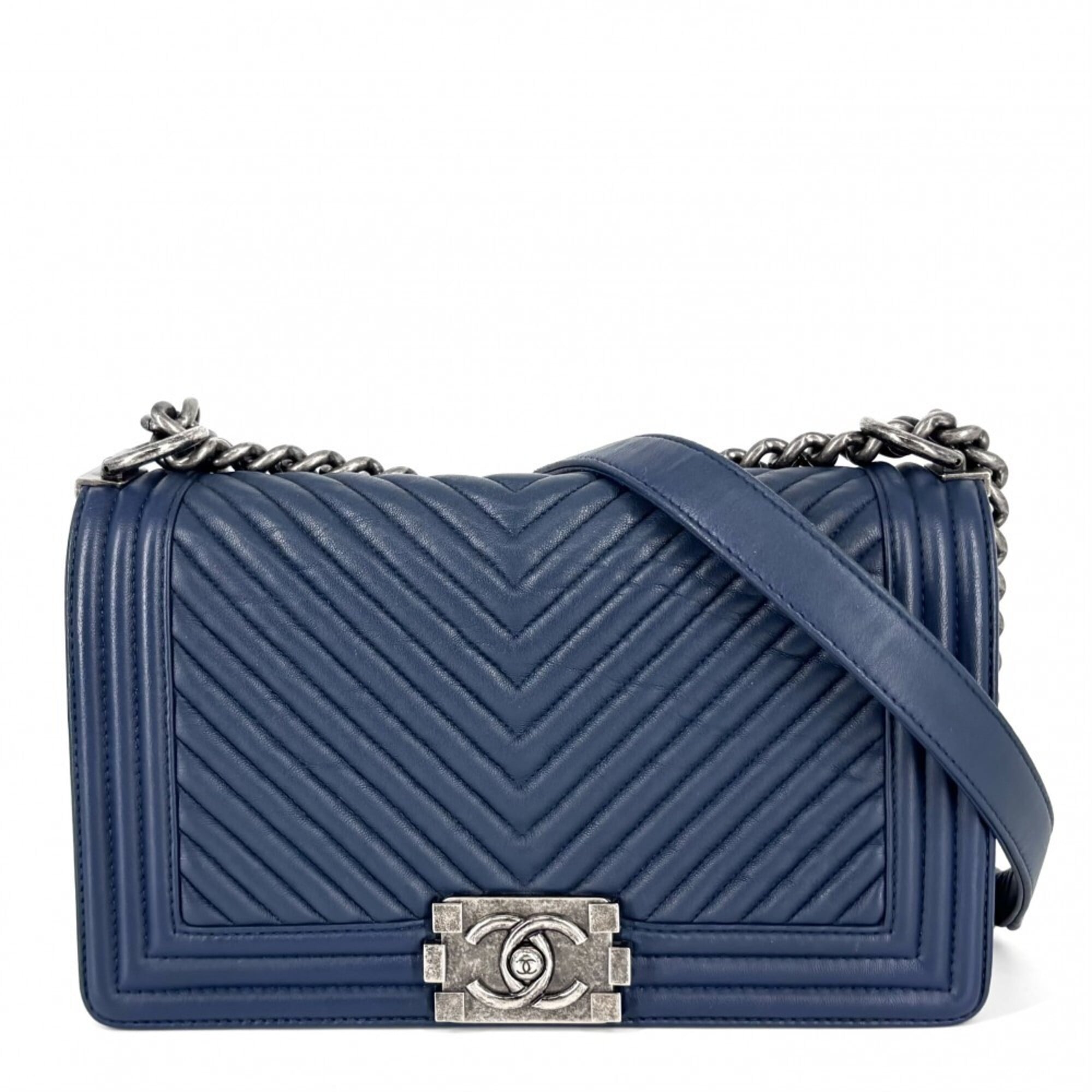 Chanel Navy Leather Shoulder Bag (Pre-Owned)