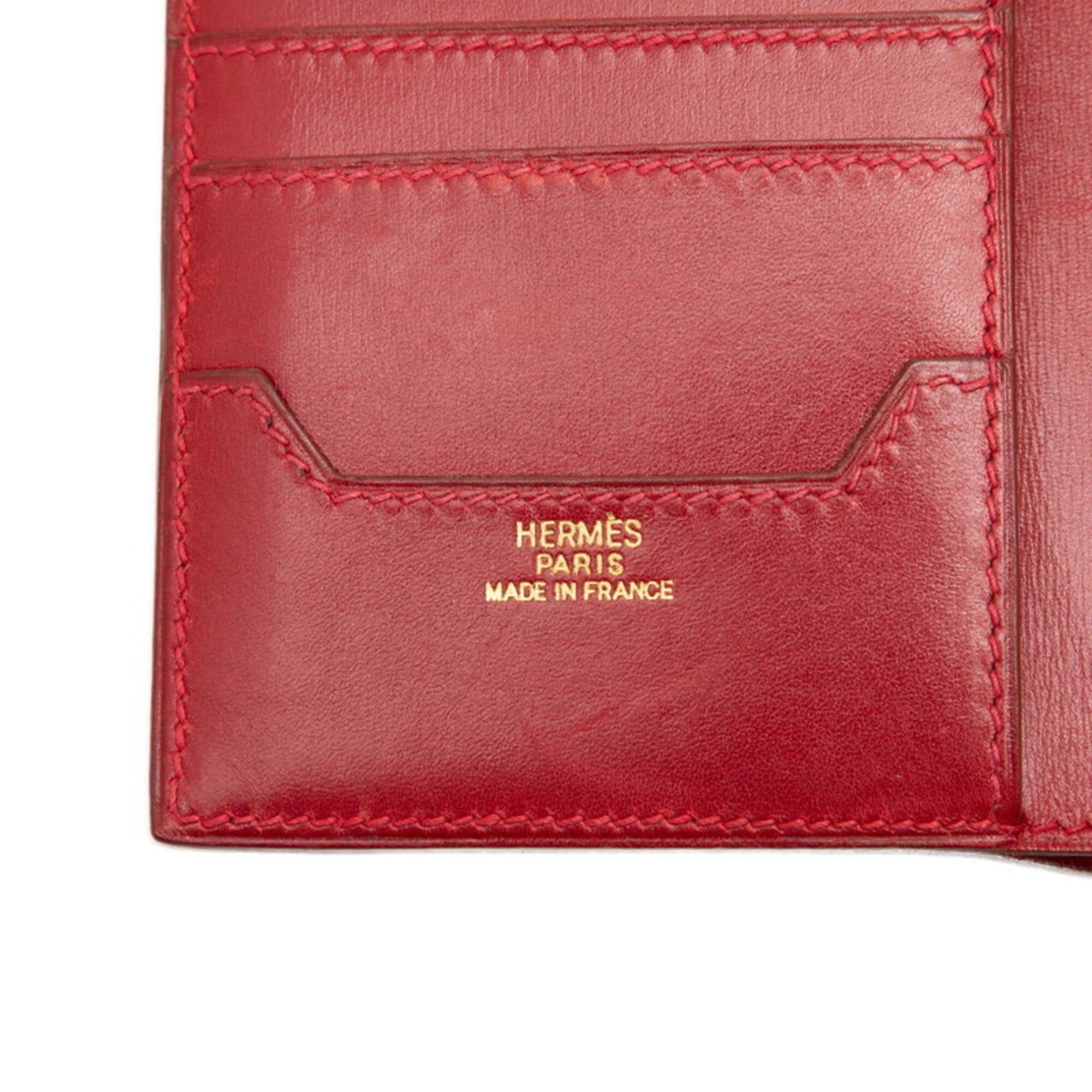 Hermes Red Color Box Calf Leather Wallet (Tri-Fold) (Pre-Owned)