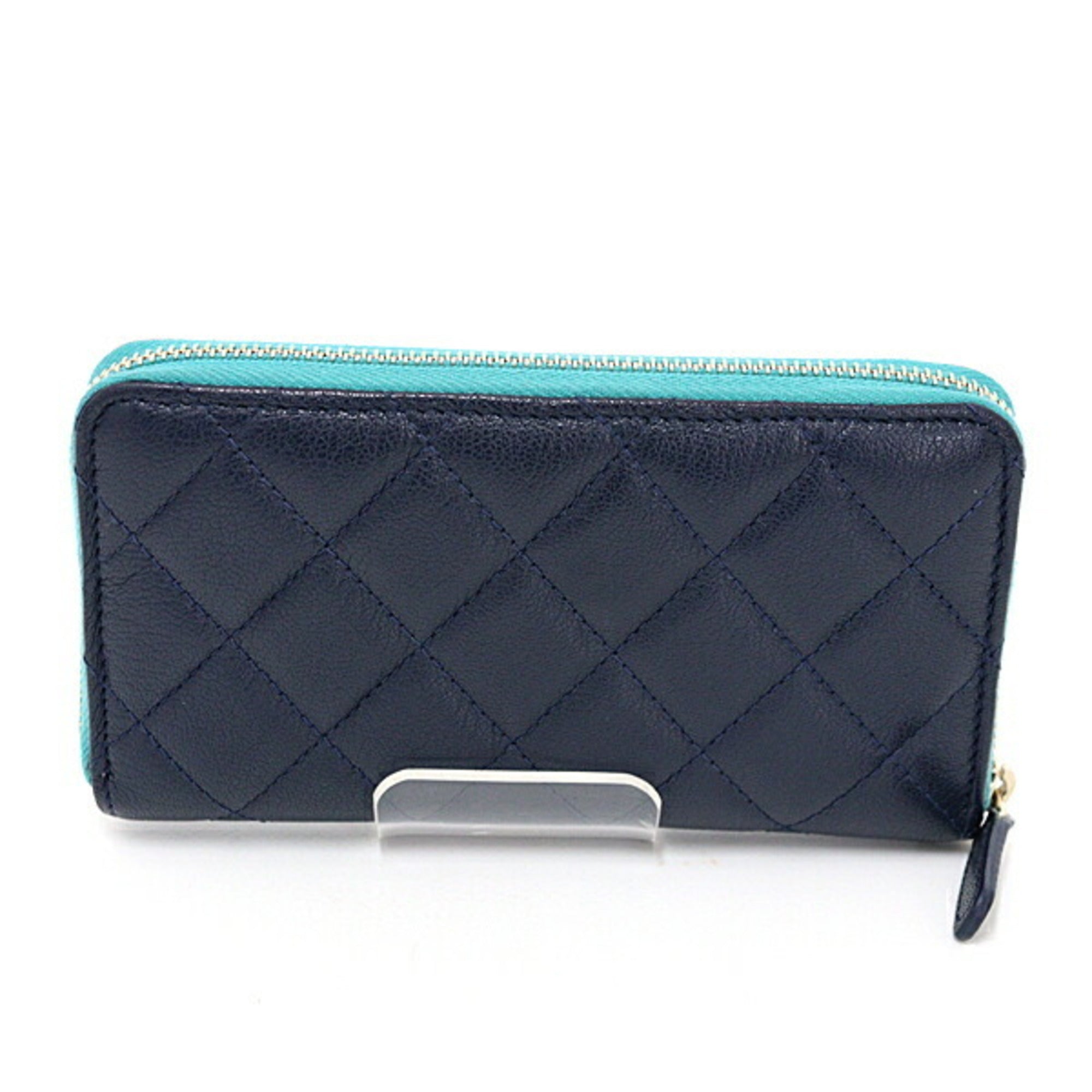 Chanel Green Navy Pink Leather Wallet (Bi-Fold) (Pre-Owned)