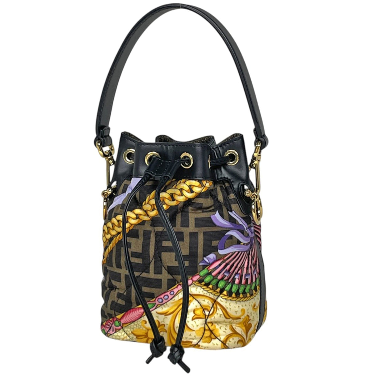 Fendi Black Multi-Color Fabric Leather Handbag (Pre-Owned)