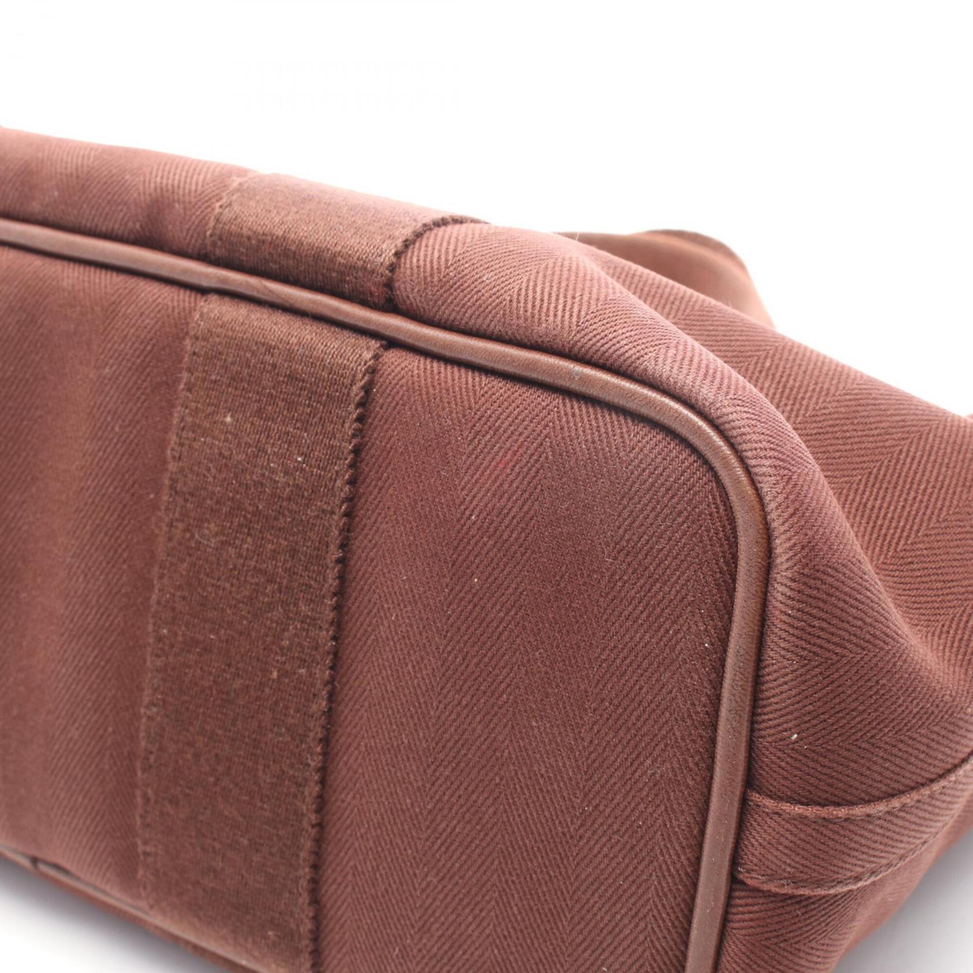 Hermes Brown Toile Chevron Leather Canvas Handbag (Pre-Owned)