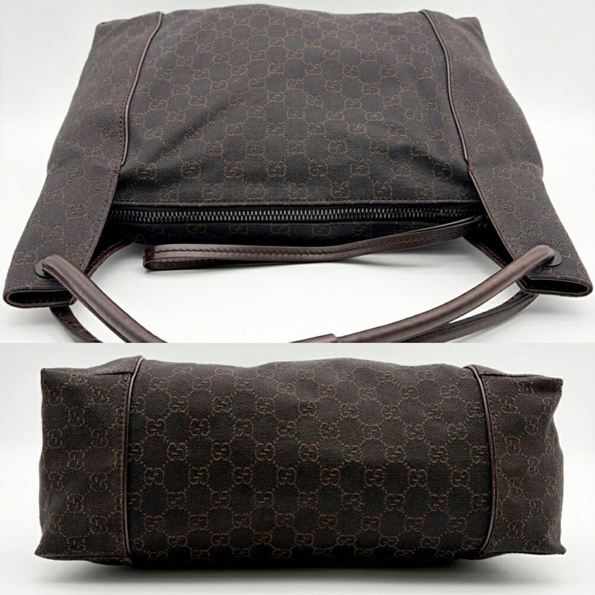 Gucci Dark Brown Gg Canvas Leather Shoulder Bag (Pre-Owned)