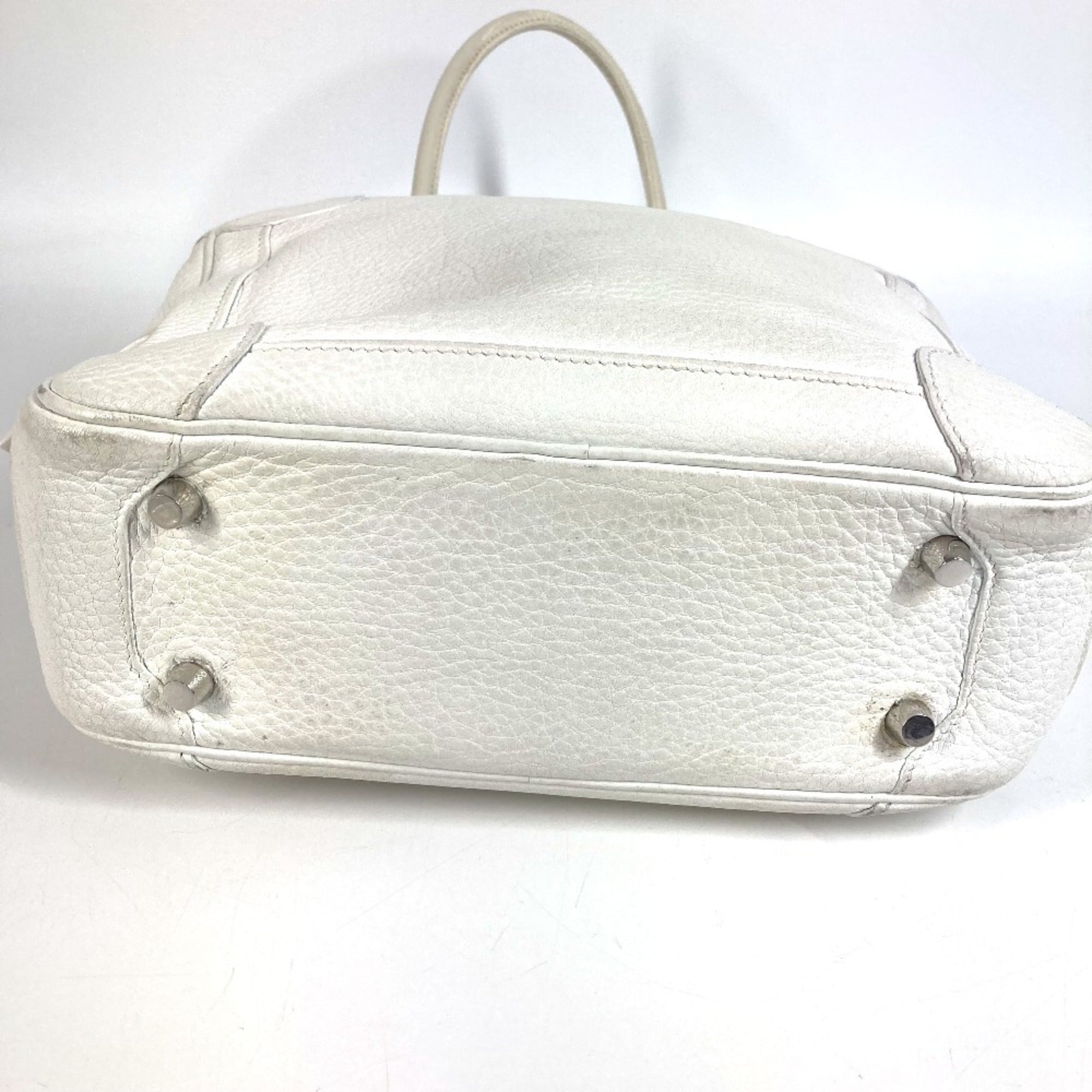 Hermes White Leather Boston Bag Handbag (Pre-Owned)