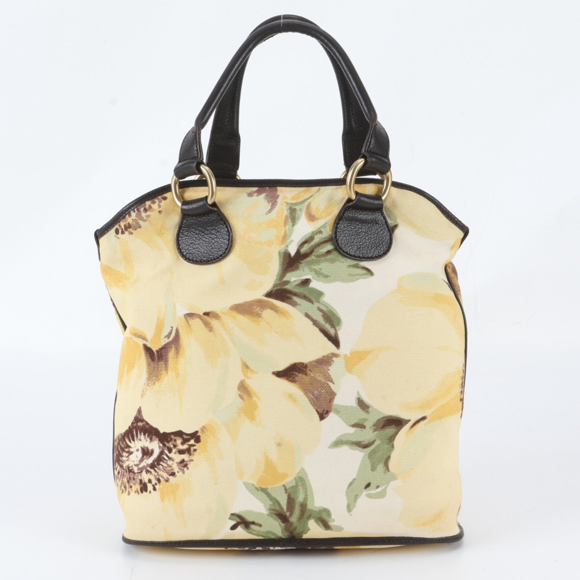 Celine Brown Yellow Leather Canvas Handbag Shoulder Bag Tote Bag (Pre-Owned)