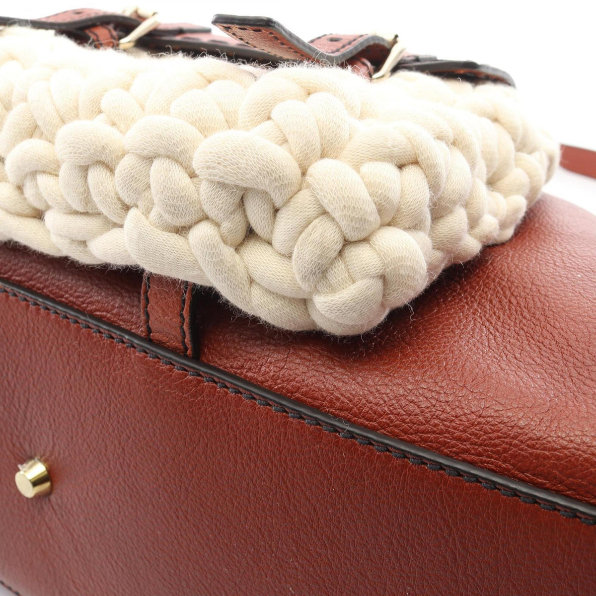 Chloé Brown White Leather Cotton Handbag (Pre-Owned)