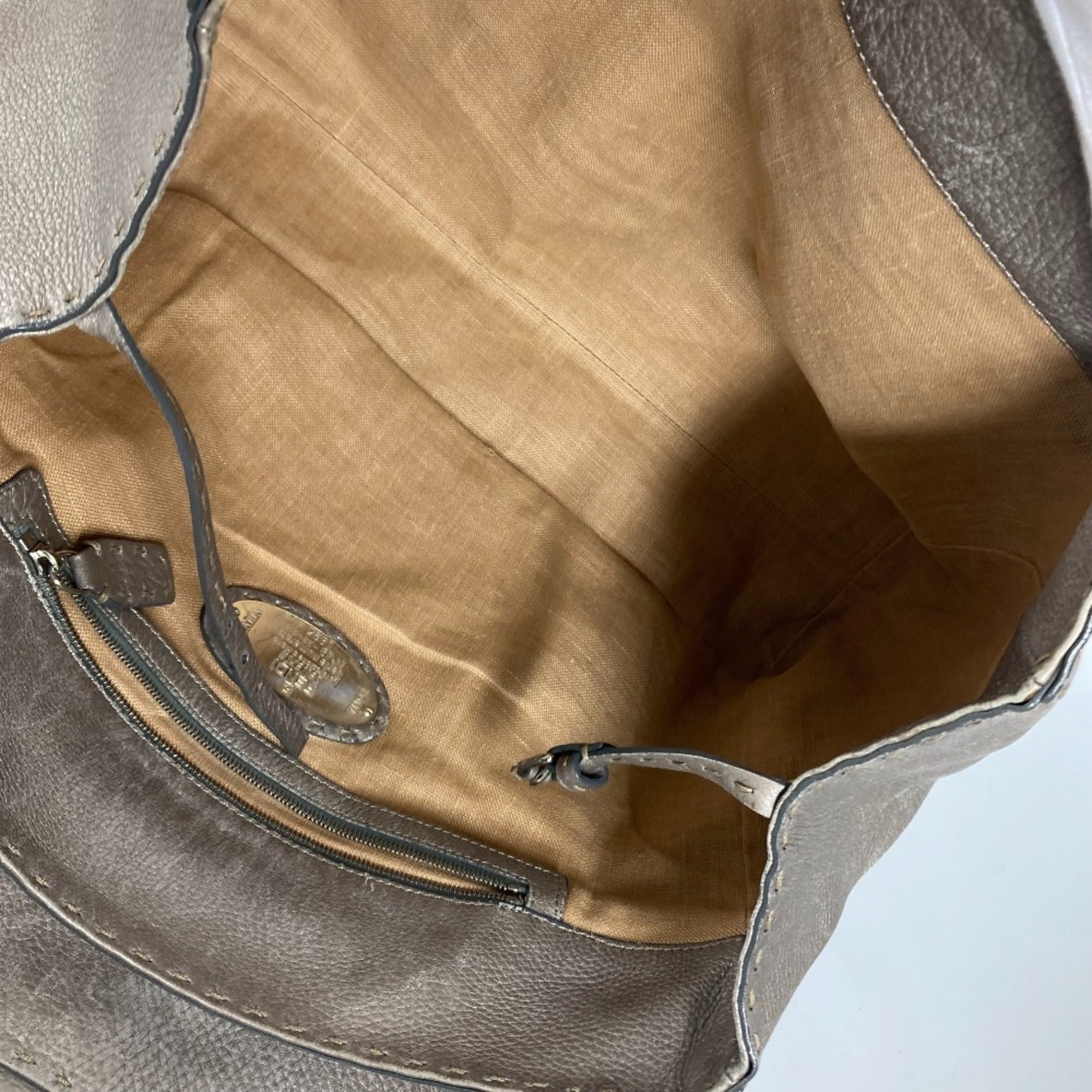 Fendi Gray Leather Shoulder Bag Tote Bag (Pre-Owned)