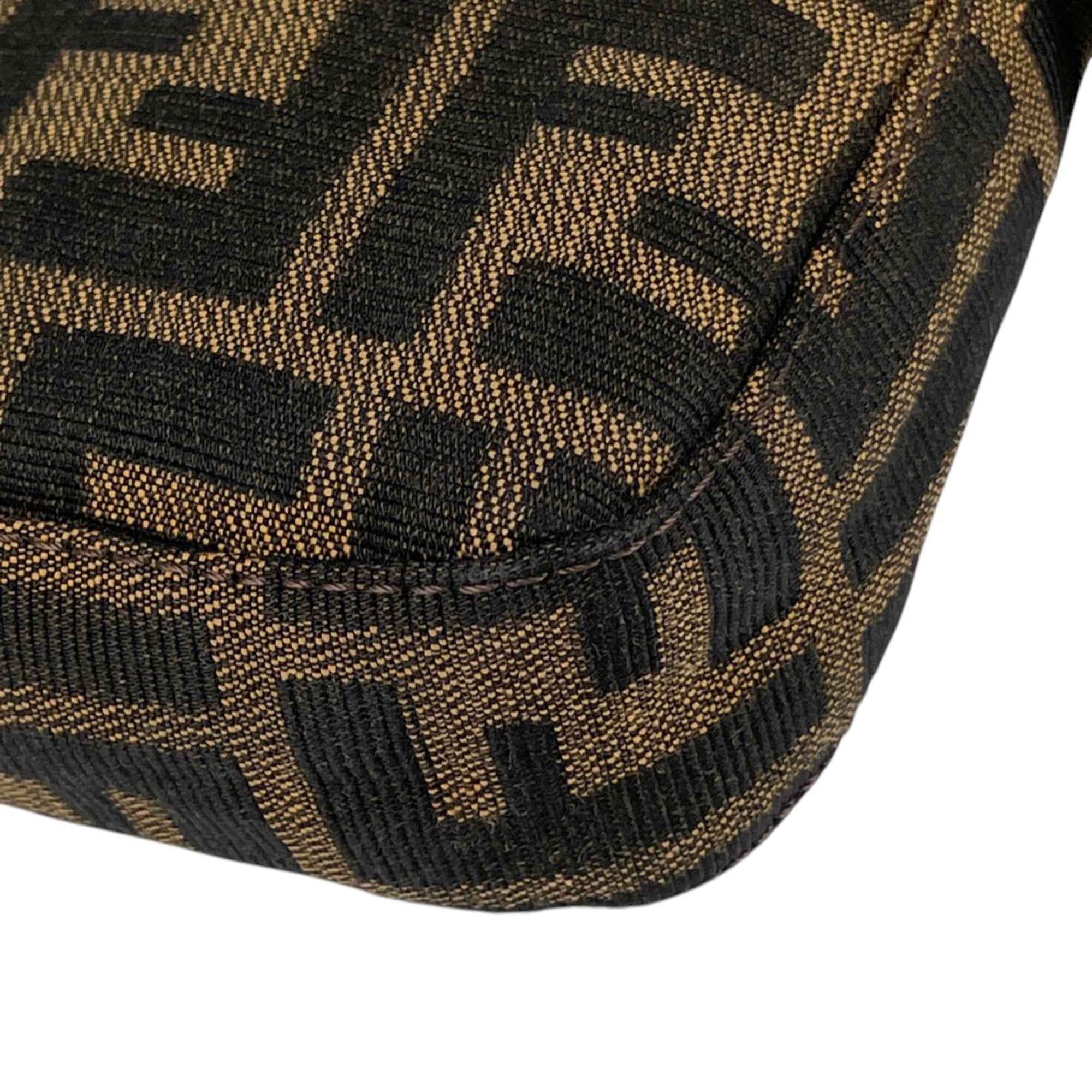 Fendi Zucca Brown Canvas Leather Handbag Shoulder Bag (Pre-Owned)
