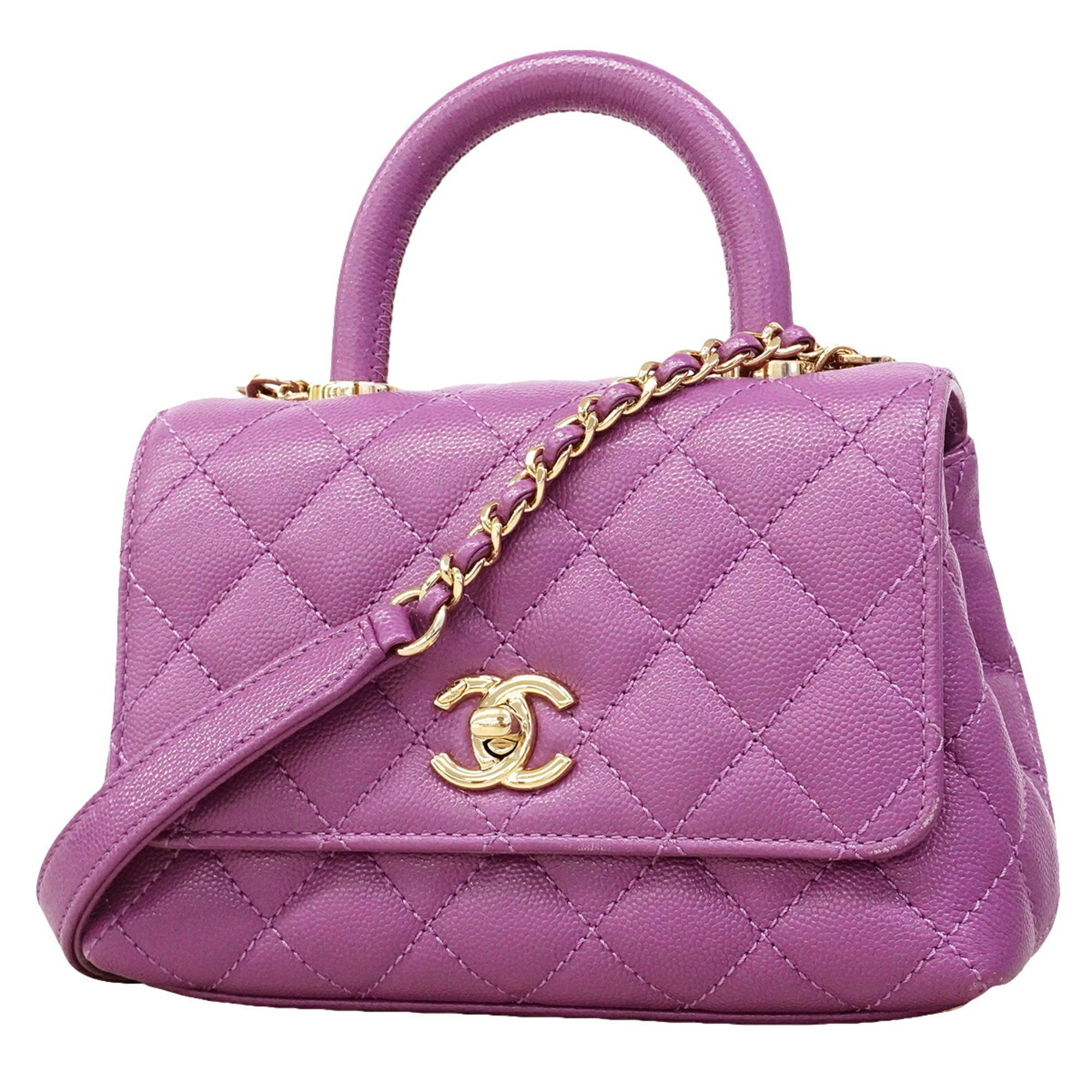 Chanel Purple Grained Calfskin Handbag (Pre-Owned)