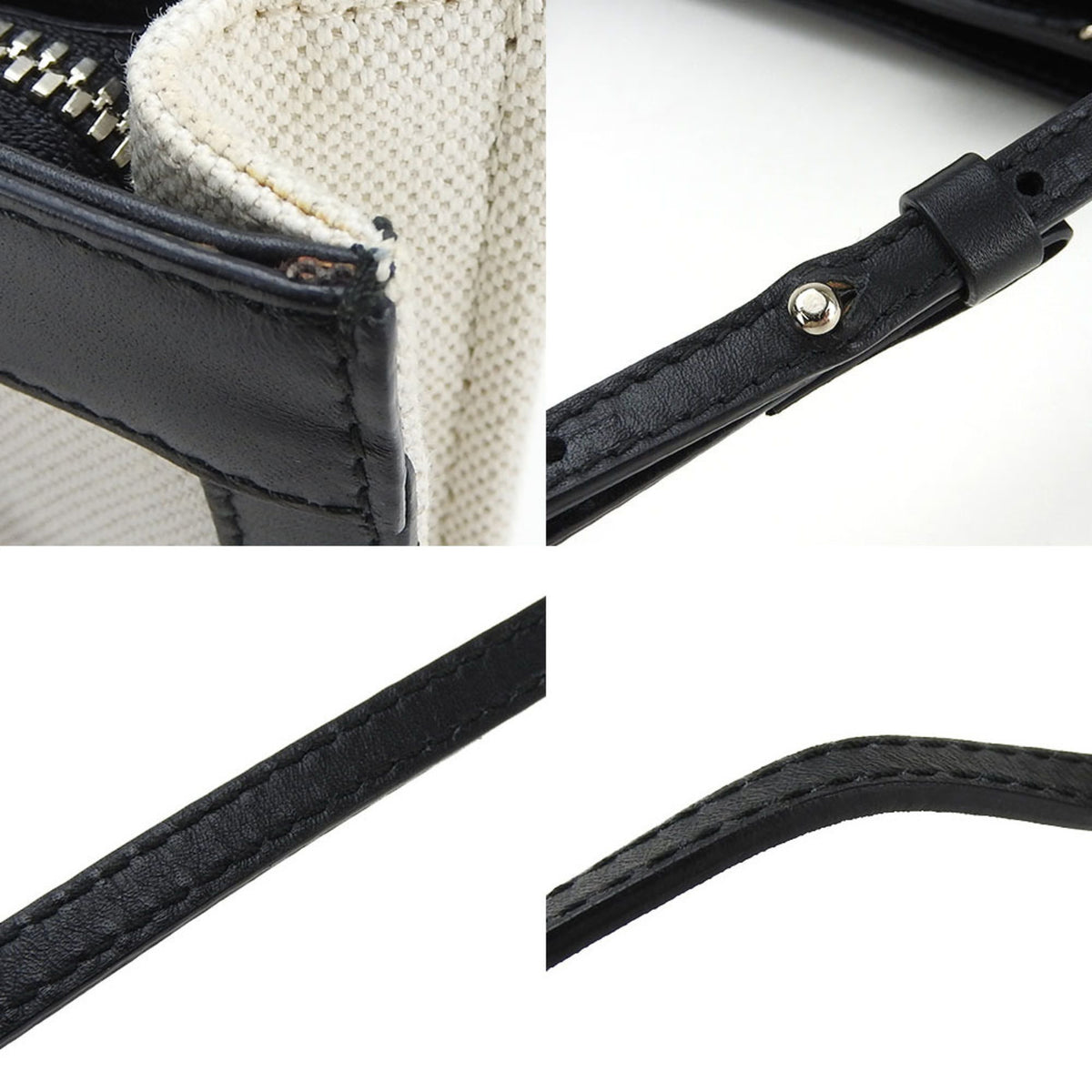 Balenciaga Black Ivory Canvas Leather Pochette Shoulder Bag (Pre-Owned)