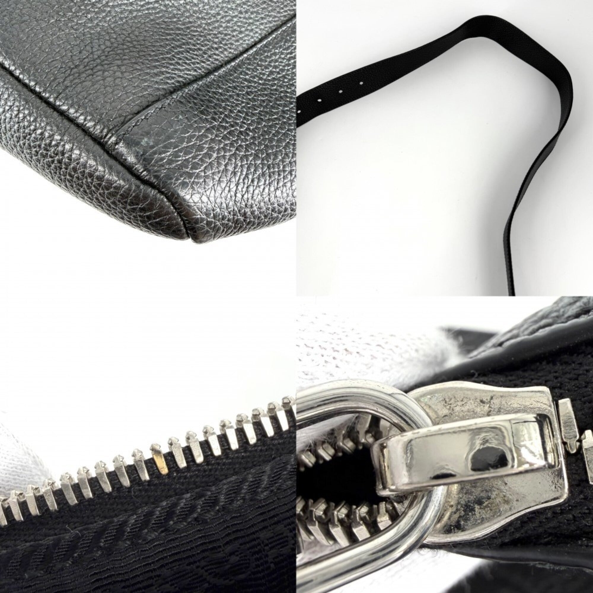 Prada Black White Leather Shoulder Bag (Pre-Owned)