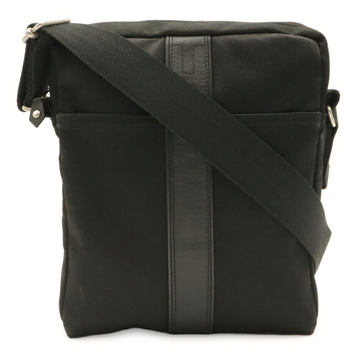 Hermes Black Toile Chevron Leather Pochette Shoulder Bag (Pre-Owned)