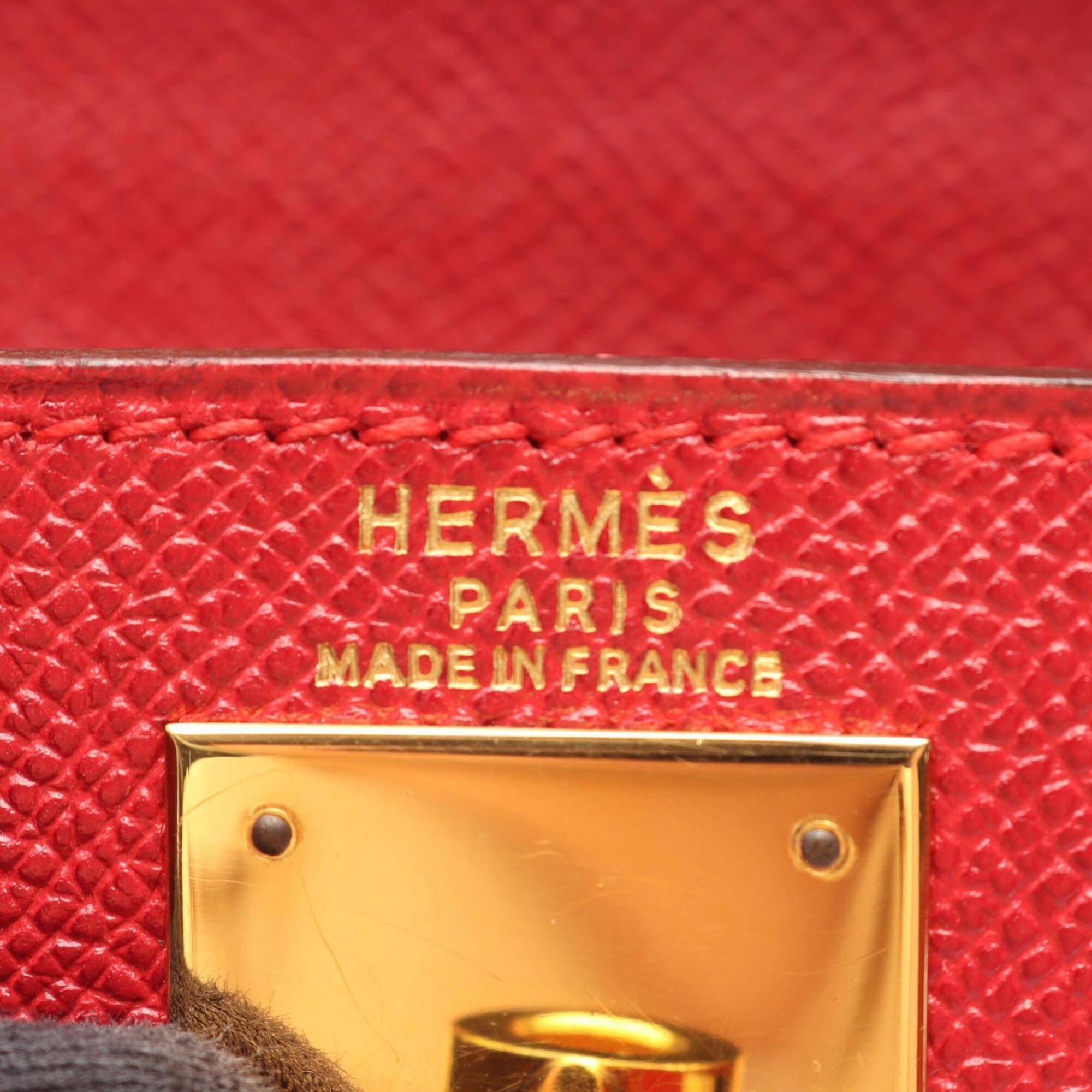 Hermes Red Color Rouge Vif Courchevel Leather Handbag (Pre-Owned)