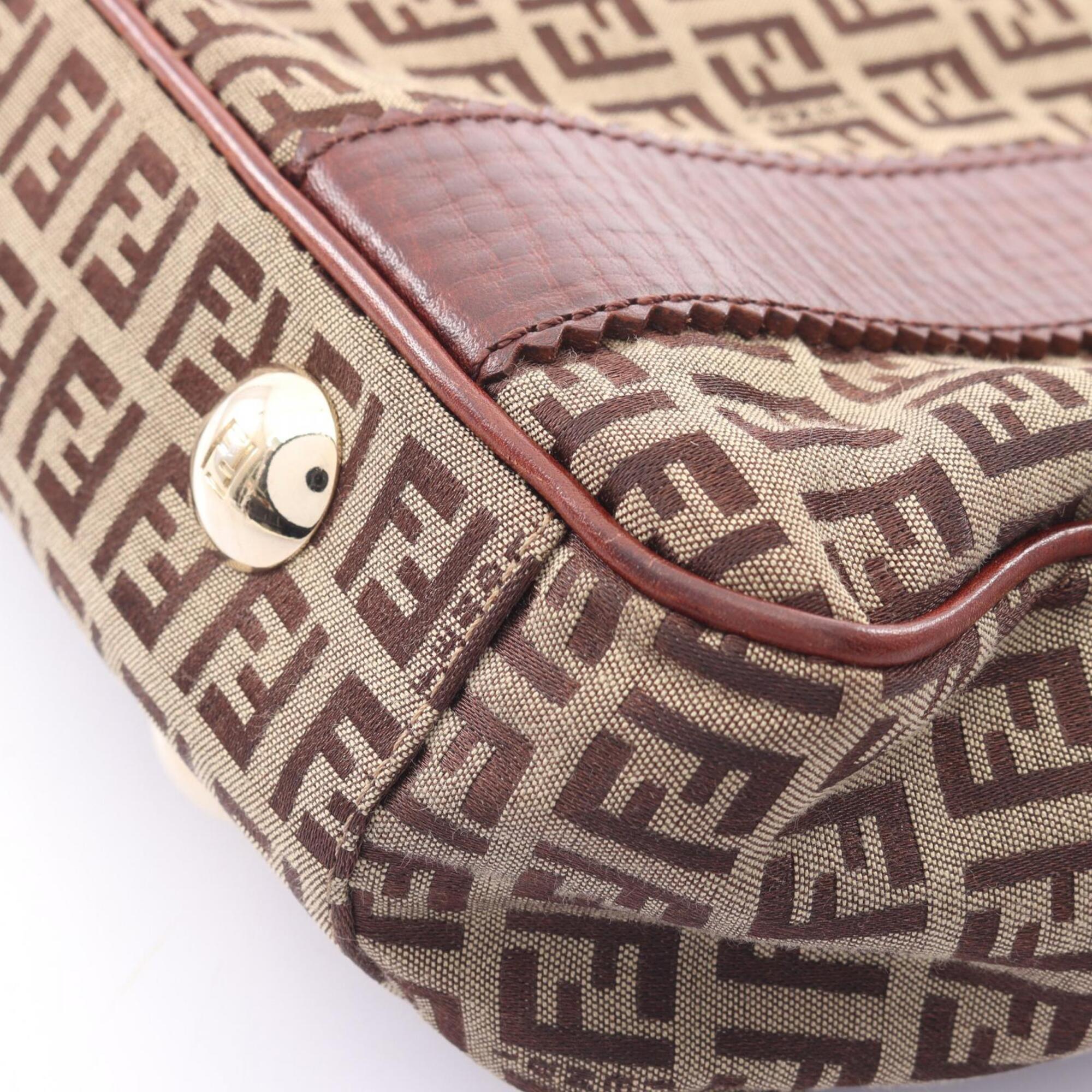 Fendi Beige Brown Canvas Leather Handbag Tote Bag (Pre-Owned)