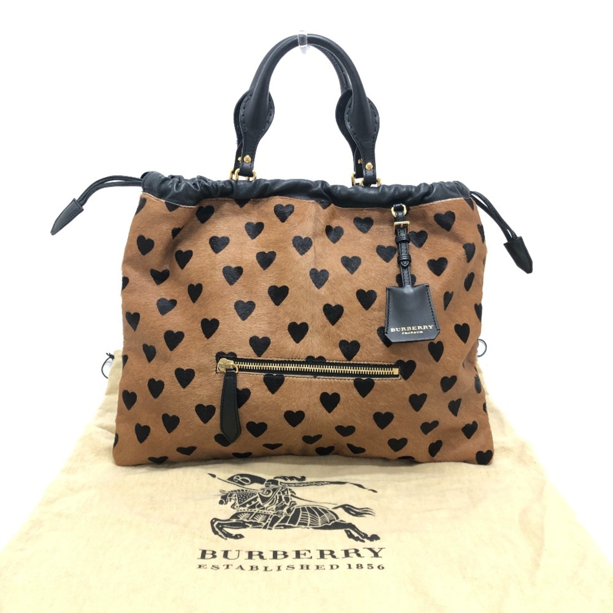 Burberry Black Brown Leather Handbag Tote Bag (Pre-Owned)