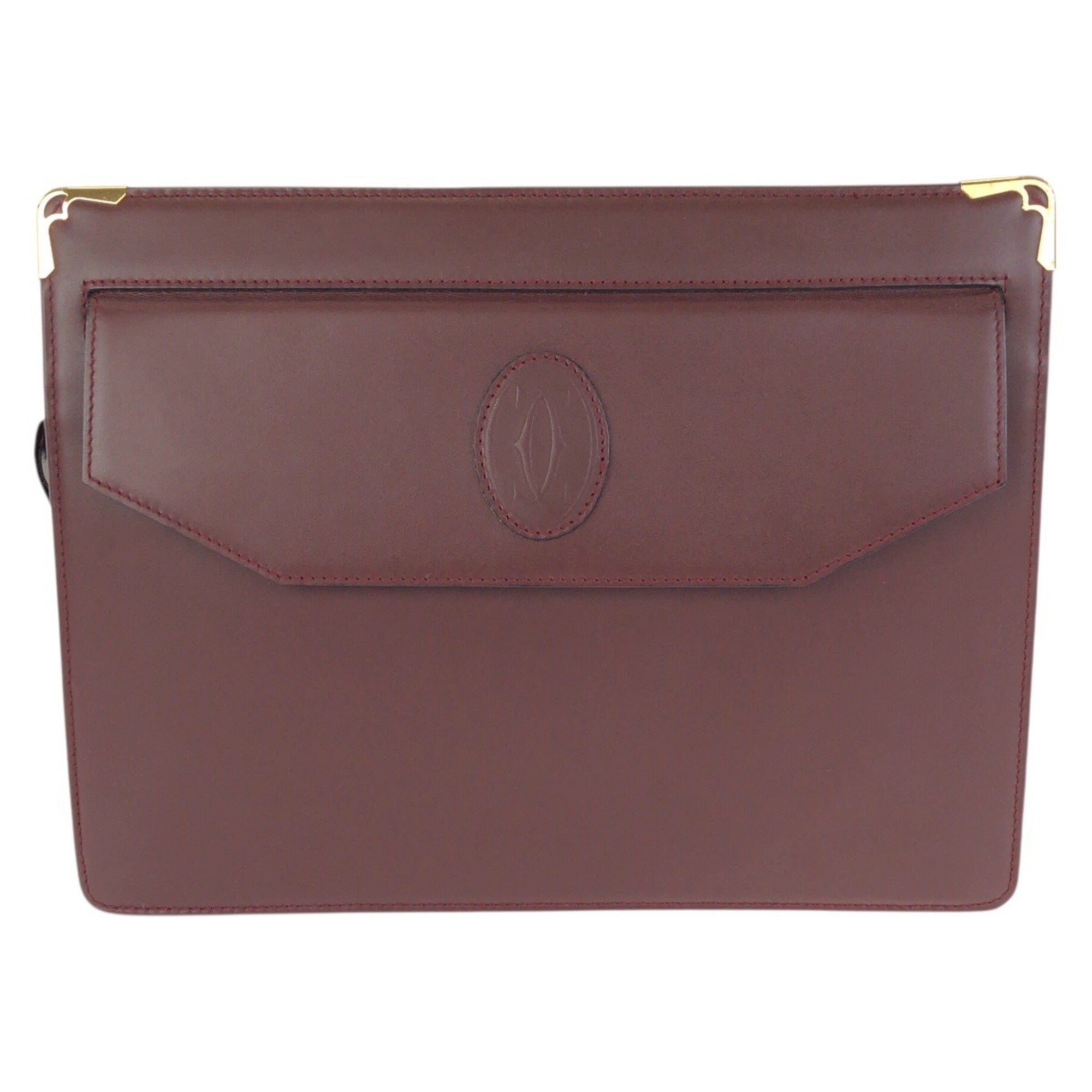 Cartier Bordeaux Wine Red Leather Clutch Bag (Pre-Owned)
