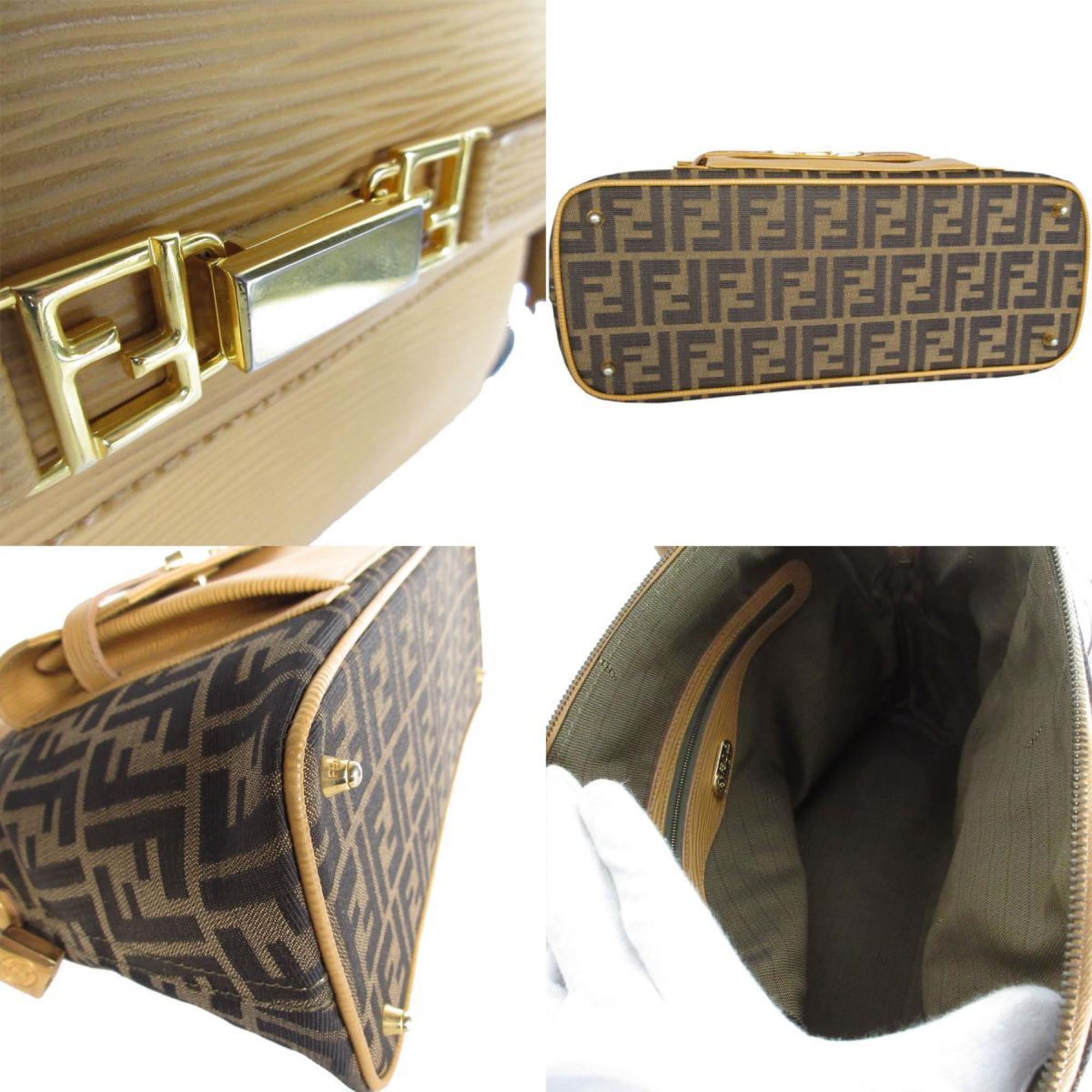 Fendi Zucca Brown Canvas Handbag Shoulder Bag (Pre-Owned)