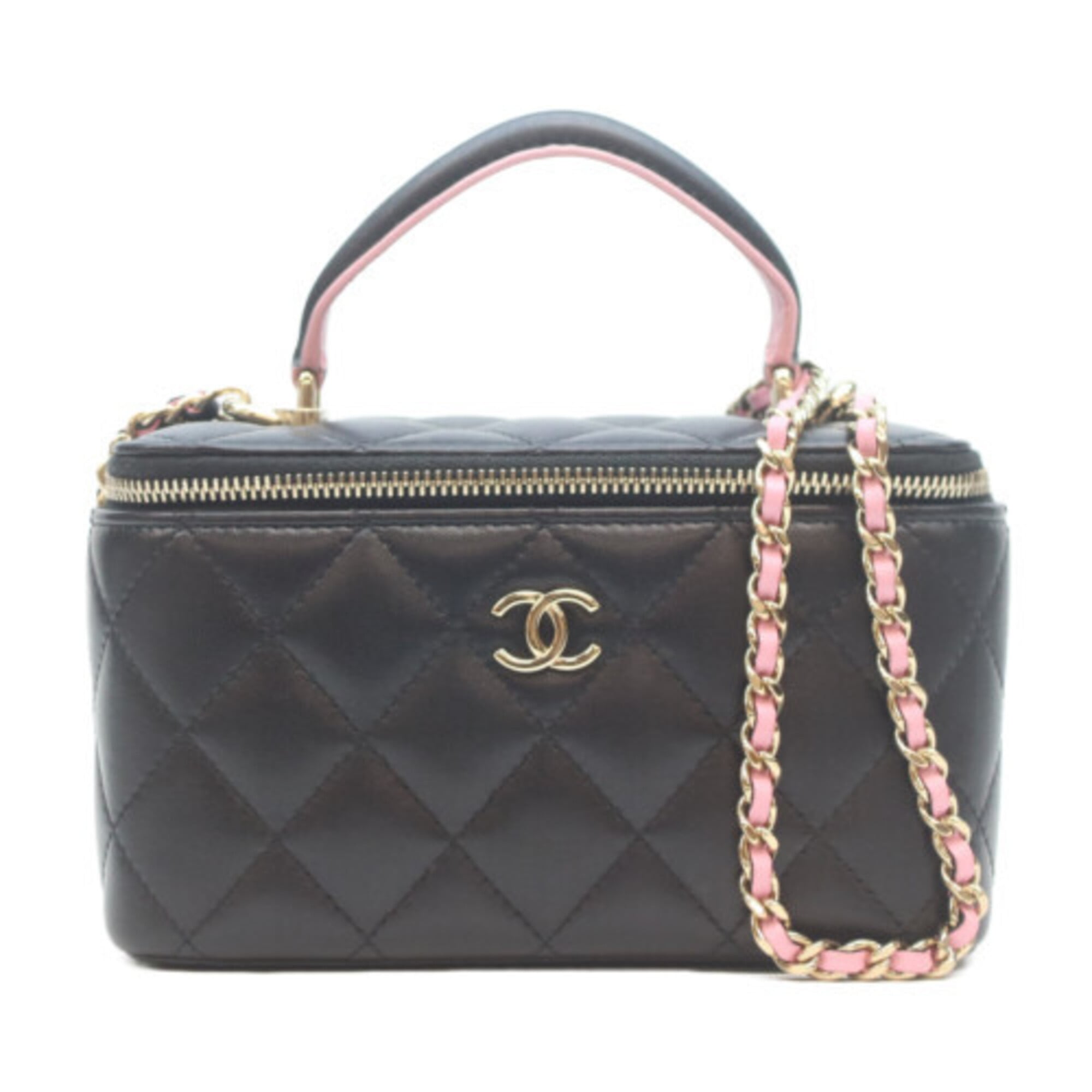 Chanel Black Pink Leather Shoulder Bag Vanity Bag (Pre-Owned)