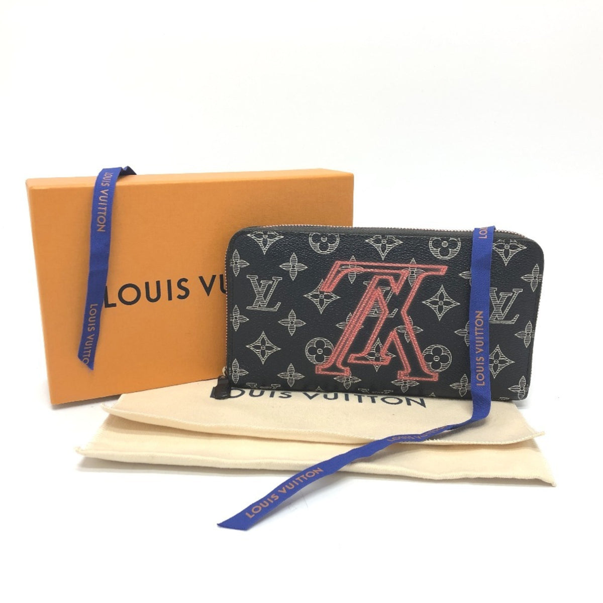 Louis Vuitton Black Navy Red Color Canvas Long Wallet (Bi-Fold) (Pre-Owned)