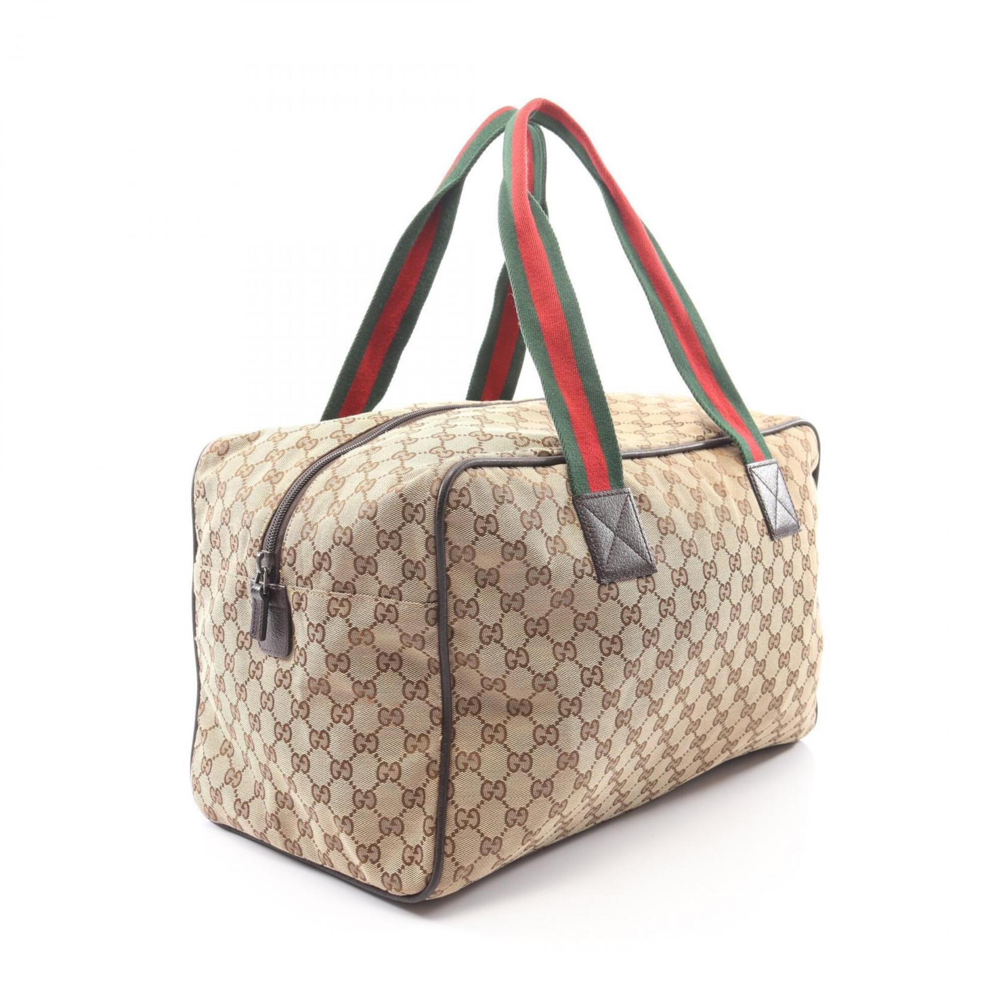 Gucci Beige Brown Gg Canvas Leather Boston Bag Handbag (Pre-Owned)