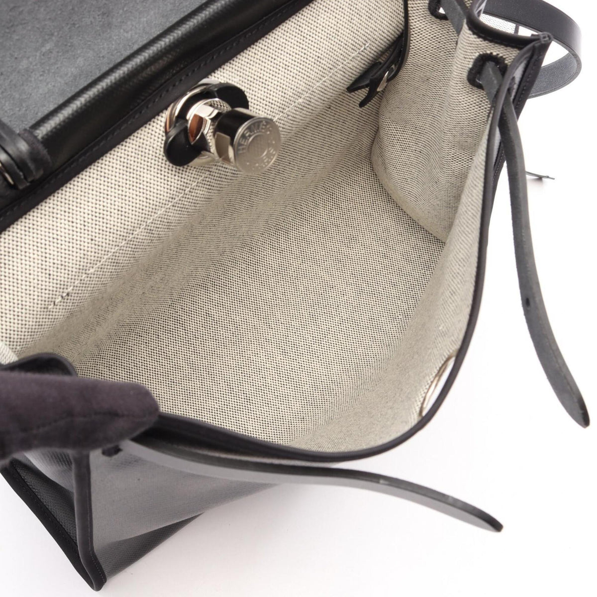 Hermes Beige Black Canvas Toile H Vache Leather Handbag Pouch (Pre-Owned)