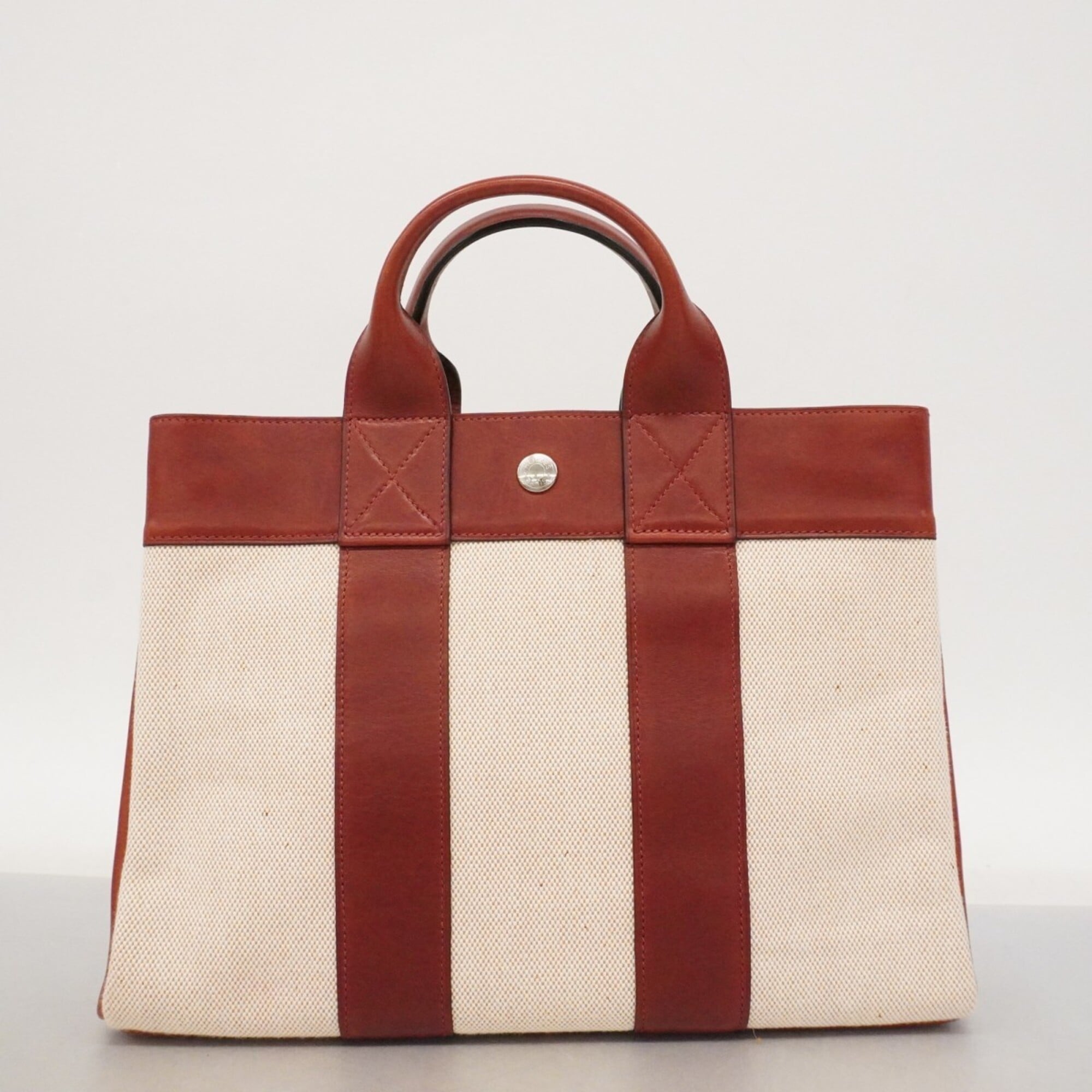 Hermes Bordeaux Toile H Leather Handbag (Pre-Owned)