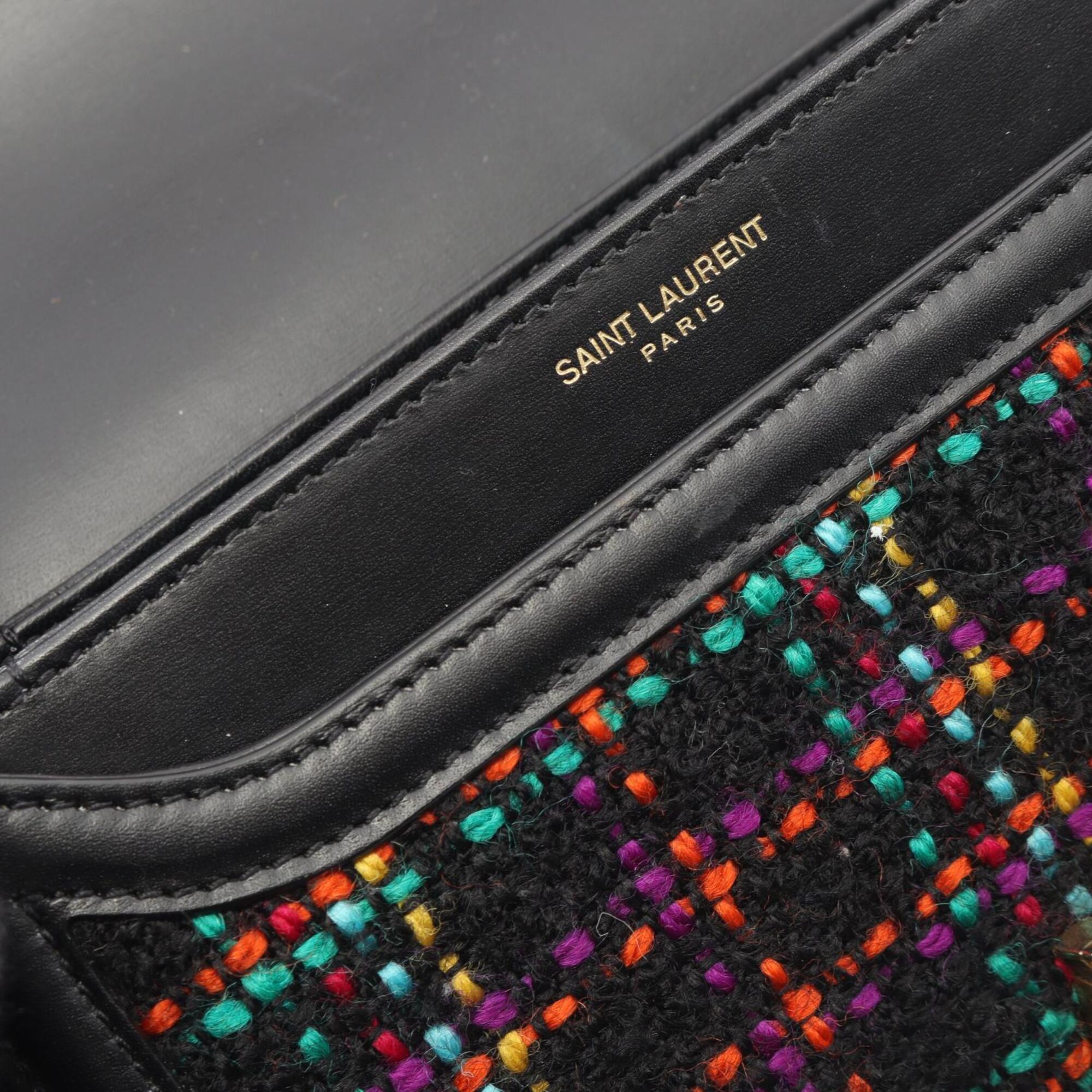 Yves Saint Laurent Black Multi-Color Fabric Leather Handbag Shoulder Bag (Pre-Owned)