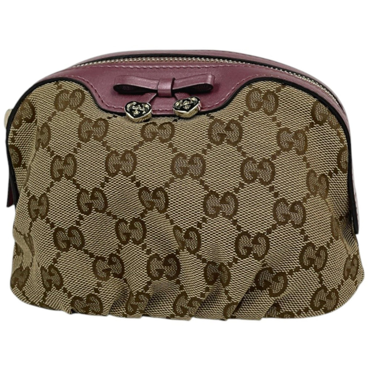Gucci Beige Pink Gg Canvas Leather Pouch (Pre-Owned)