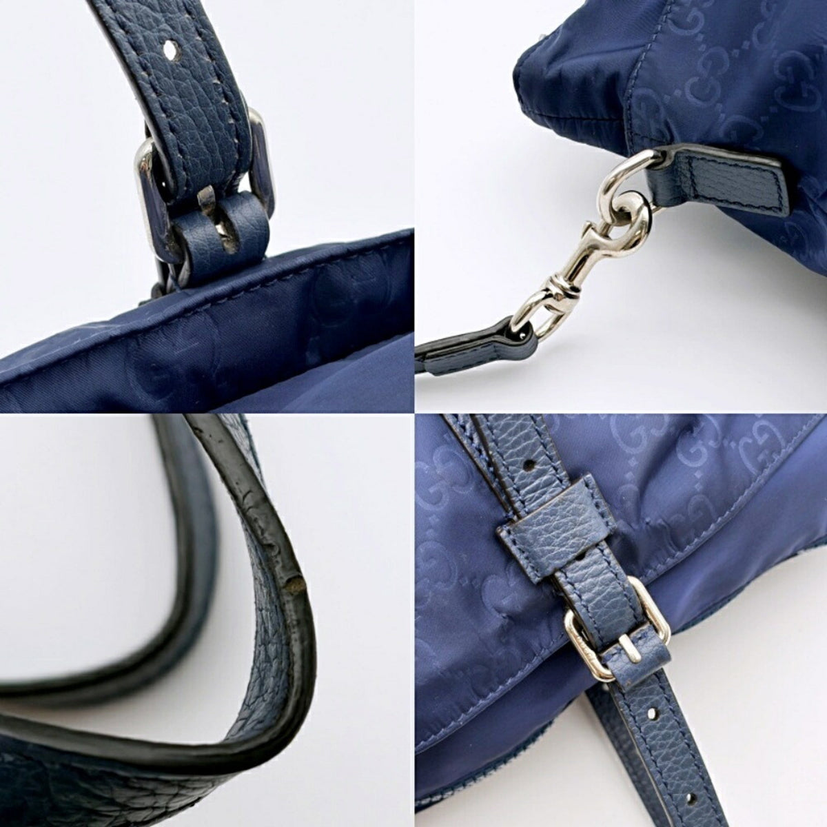 Gucci Navy Nylon Leather Tote Bag (Pre-Owned)