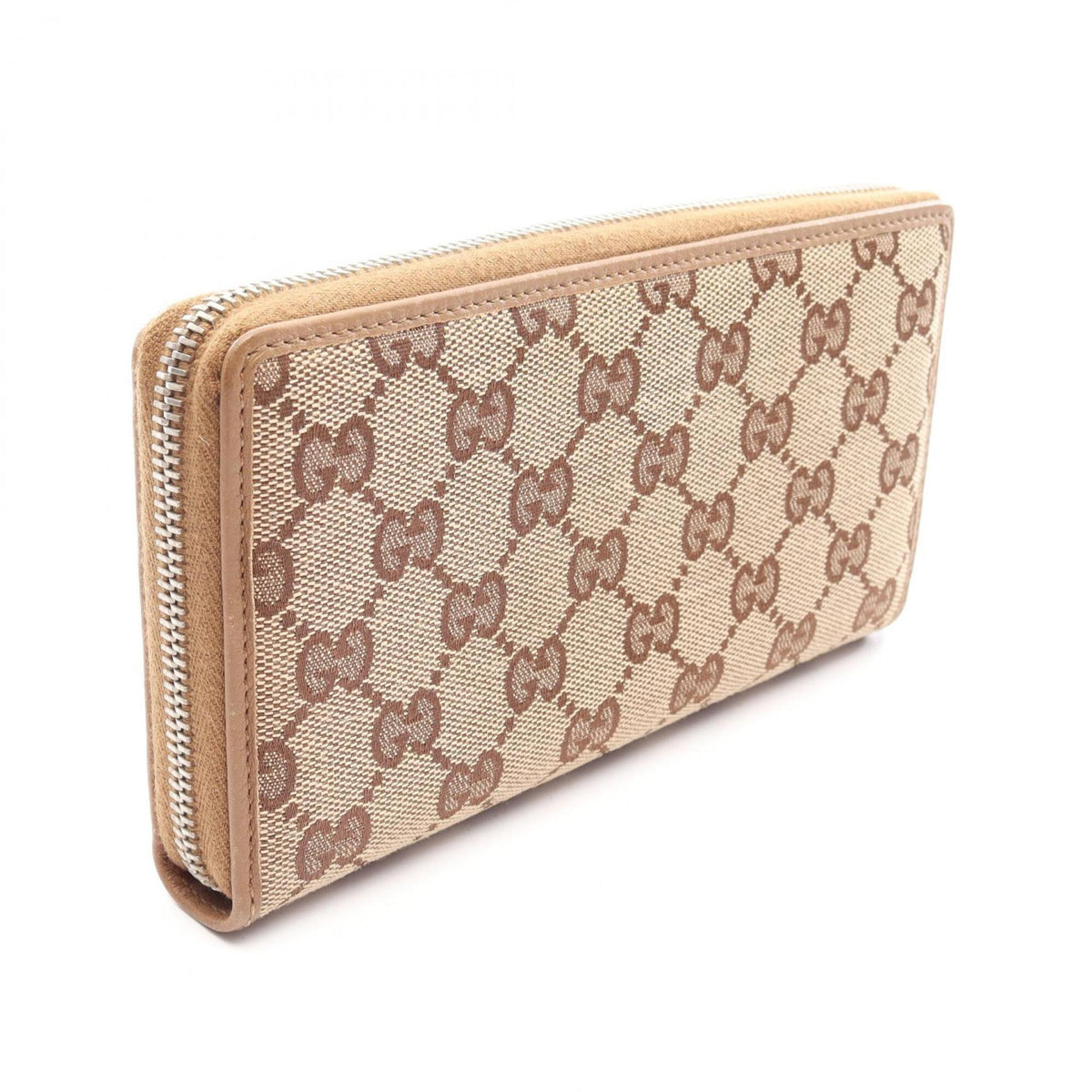 Gucci Beige Brown Gg Canvas Leather Long Wallet (Bi-Fold) (Pre-Owned)