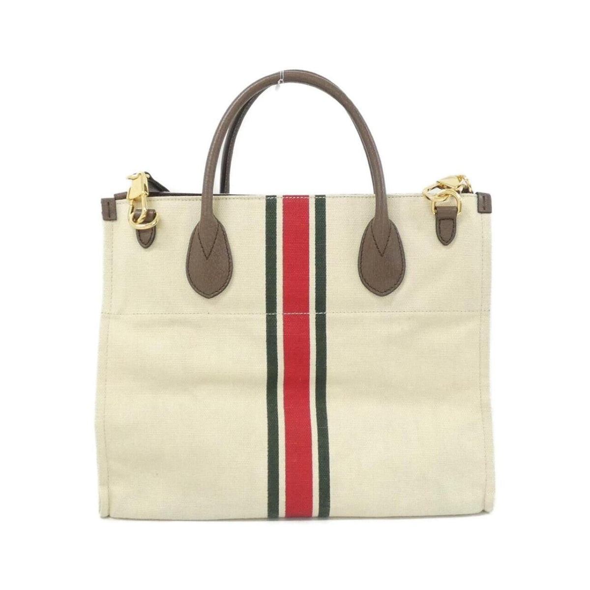 Gucci Beige Brown Linen Canvas Handbag (Pre-Owned)