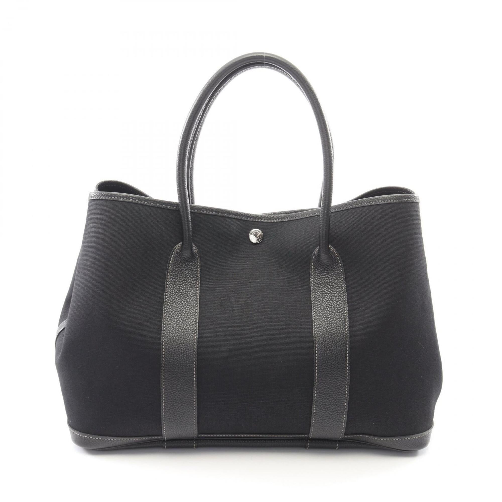 Hermes Black Toile Officier Negonda Leather Handbag Tote Bag (Pre-Owned)