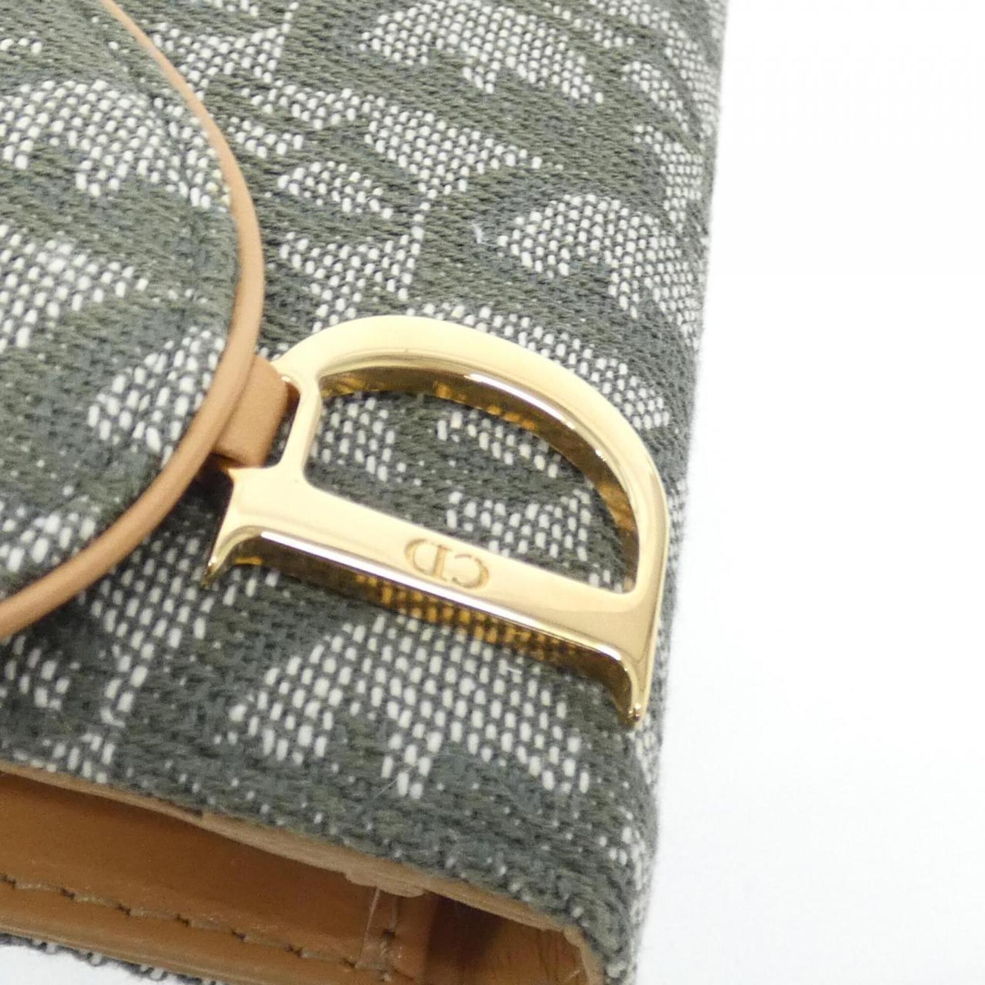Christian Dior Gray Green Canvas Long Wallet (Tri-Fold) (Pre-Owned)
