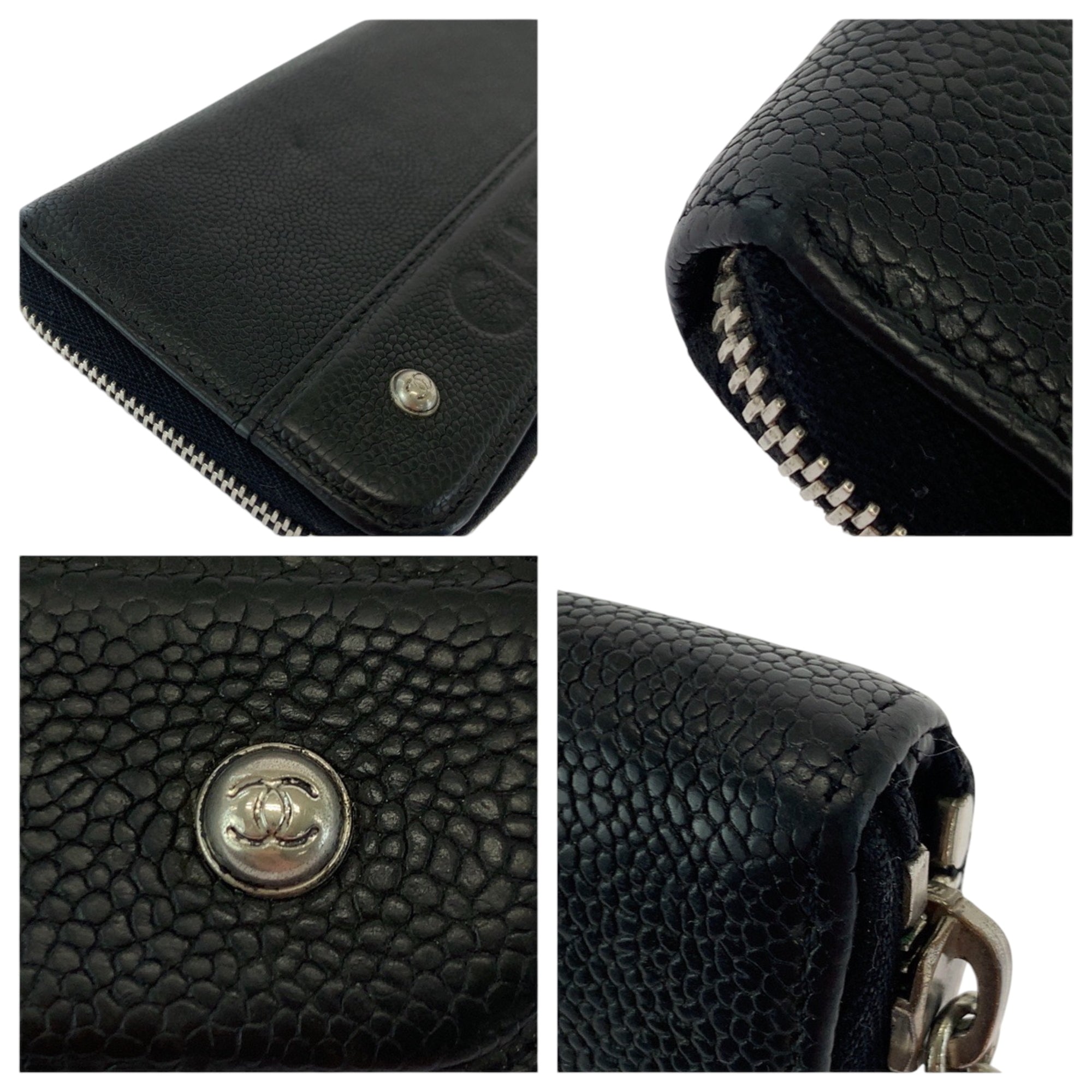 Chanel Black Grained Calfskin Long Wallet (Bi-Fold) (Pre-Owned)