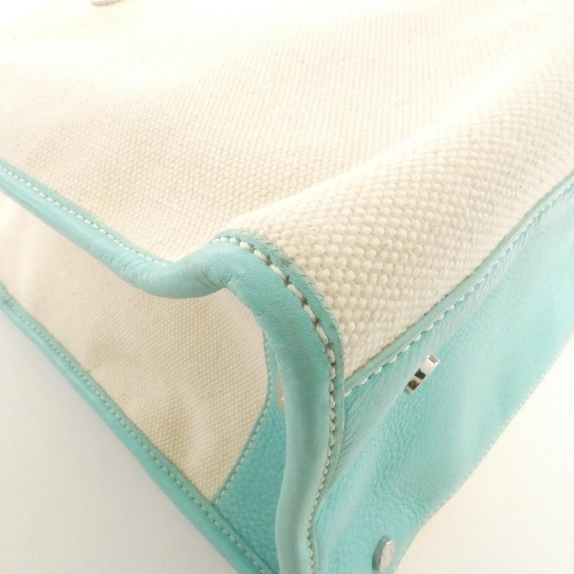 Tiffany Beige Tiffany Blue Canvas Leather Handbag (Pre-Owned)