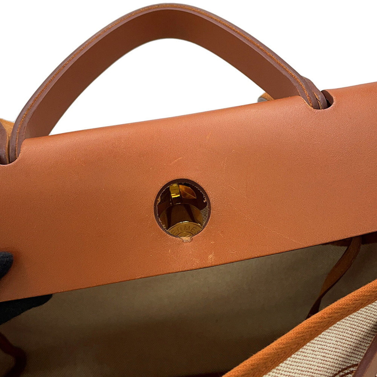 Hermes Beige Brown Ecru Toile H Leather Handbag (Pre-Owned)