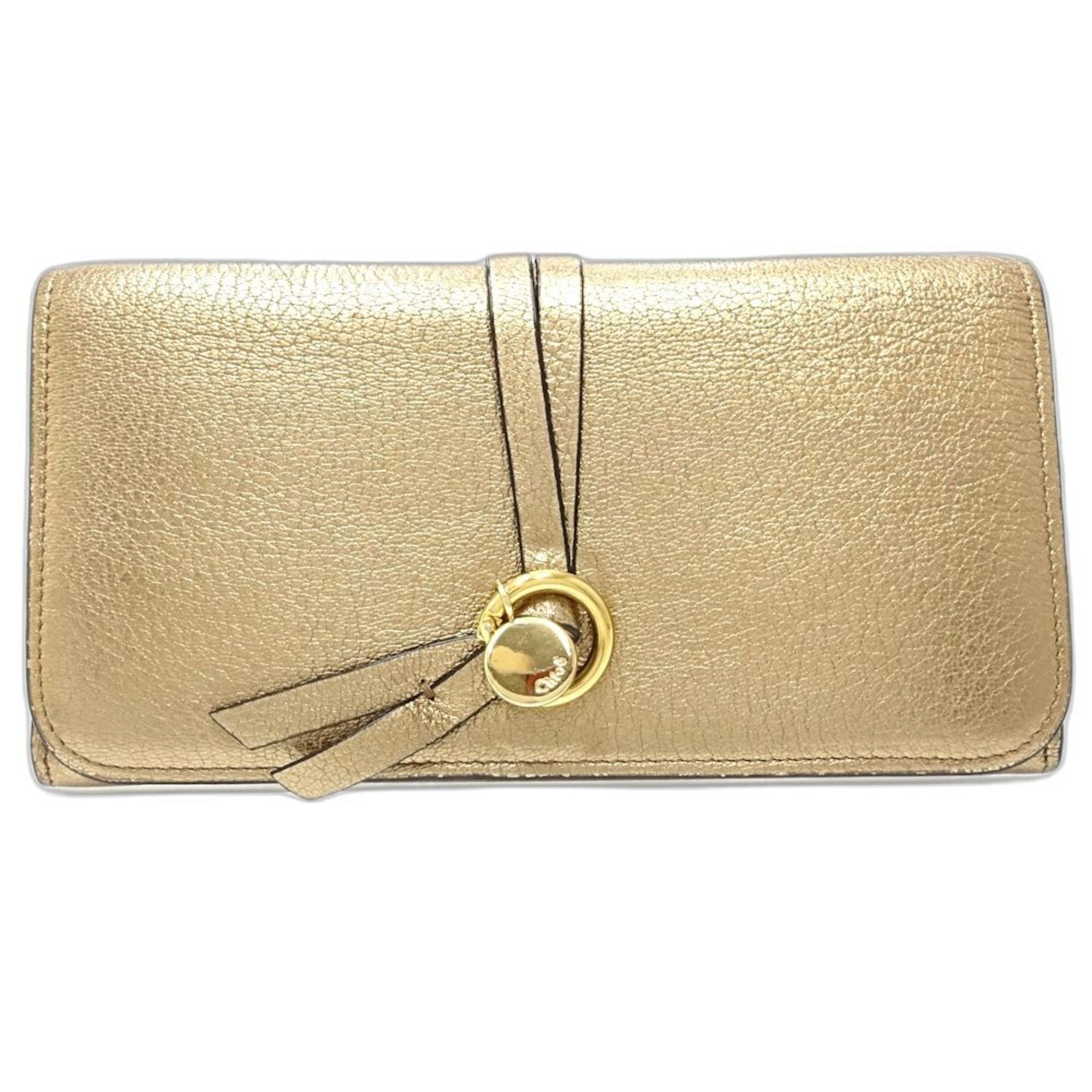 Chloé Metallic Gold Leather Long Wallet (Bi-Fold) (Pre-Owned)